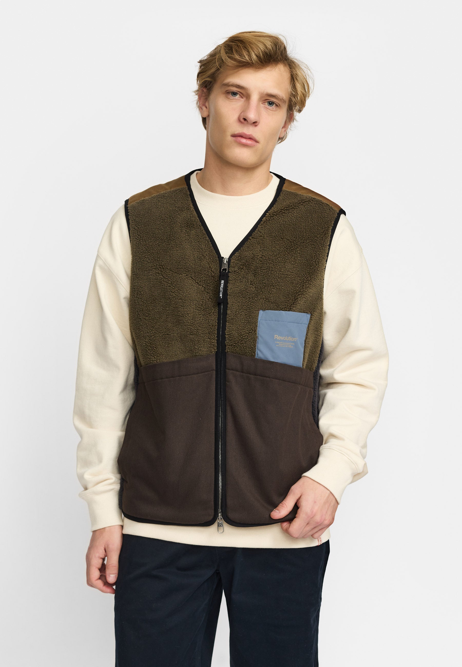 Revolution Blocked Teddy Vest Fleece Darkgrey