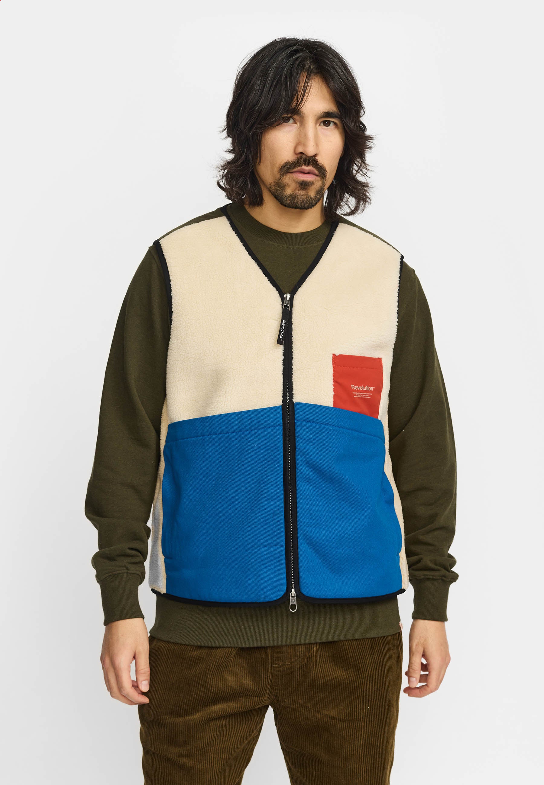 Revolution Blocked Teddy Vest Fleece Offwhite