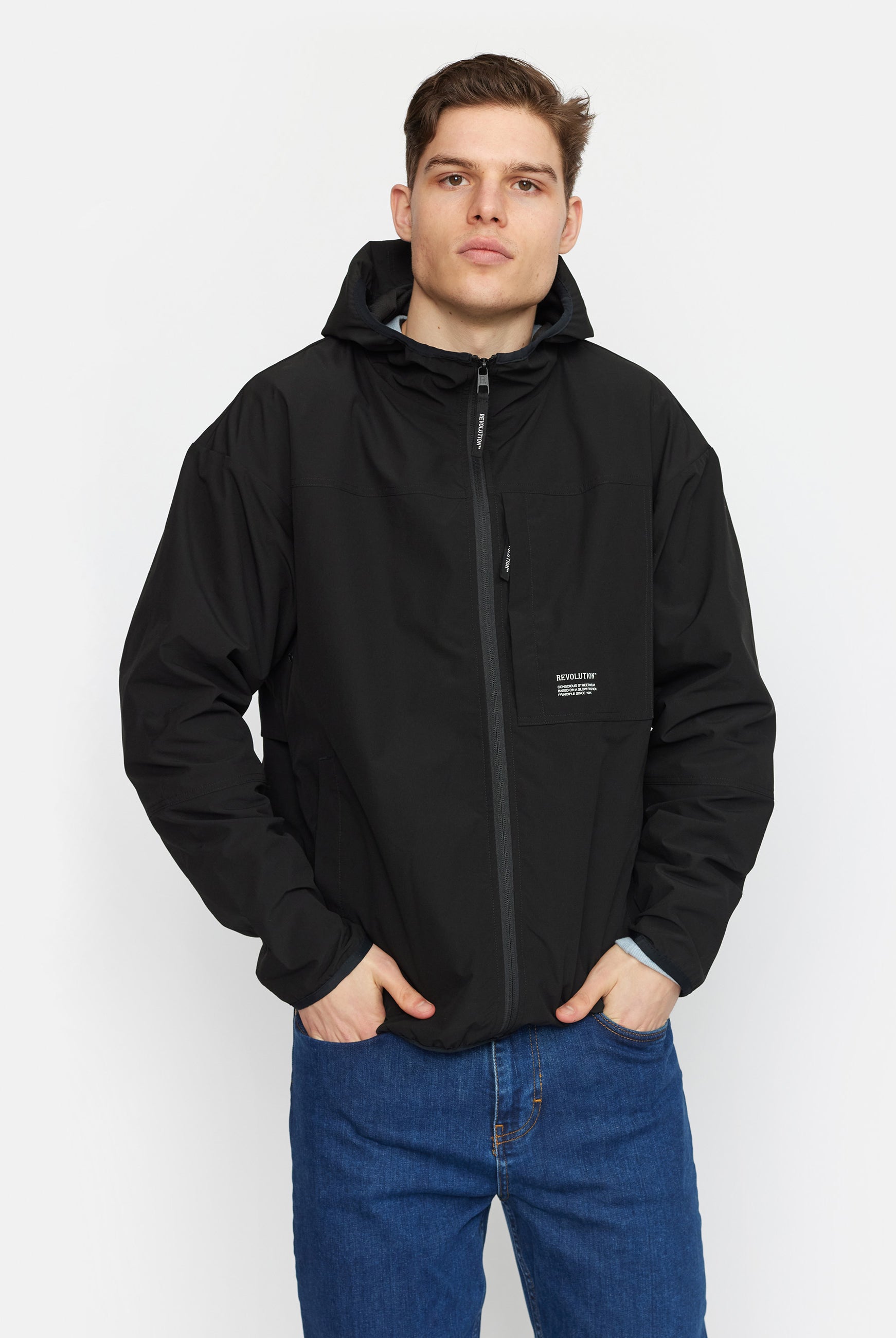 Revolution Hooded Track Jacket Lightweight Outerwear Black