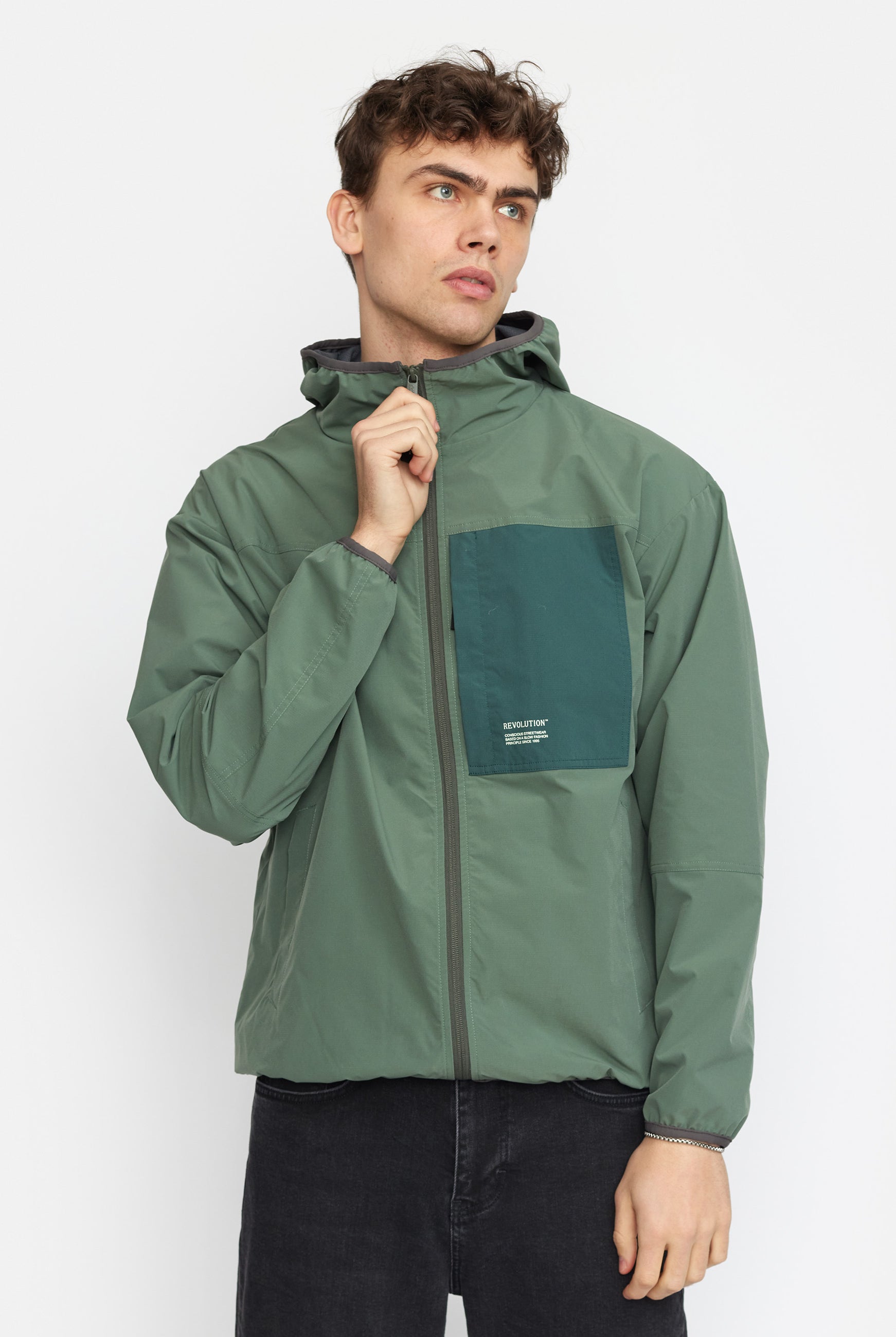 Revolution Hooded Track Jacket Lightweight Outerwear Dustgreen