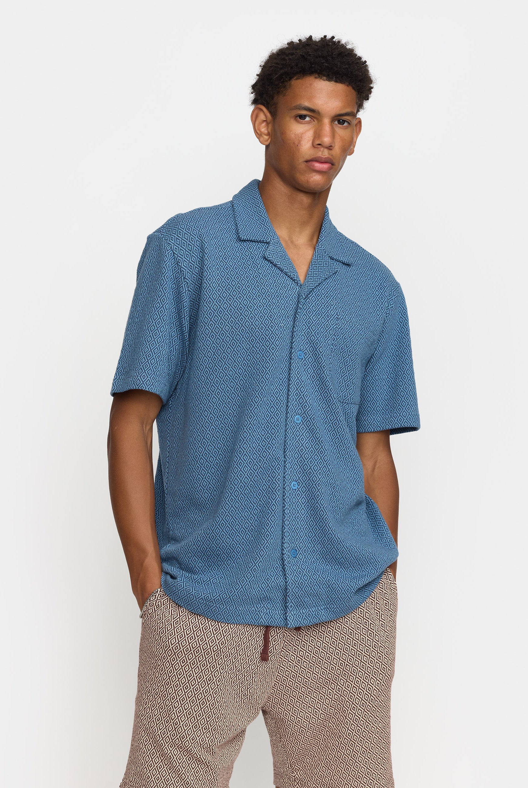 Revolution Jaquard Short-sleeved Cuban Shirt Short-sleeve shirts Blue