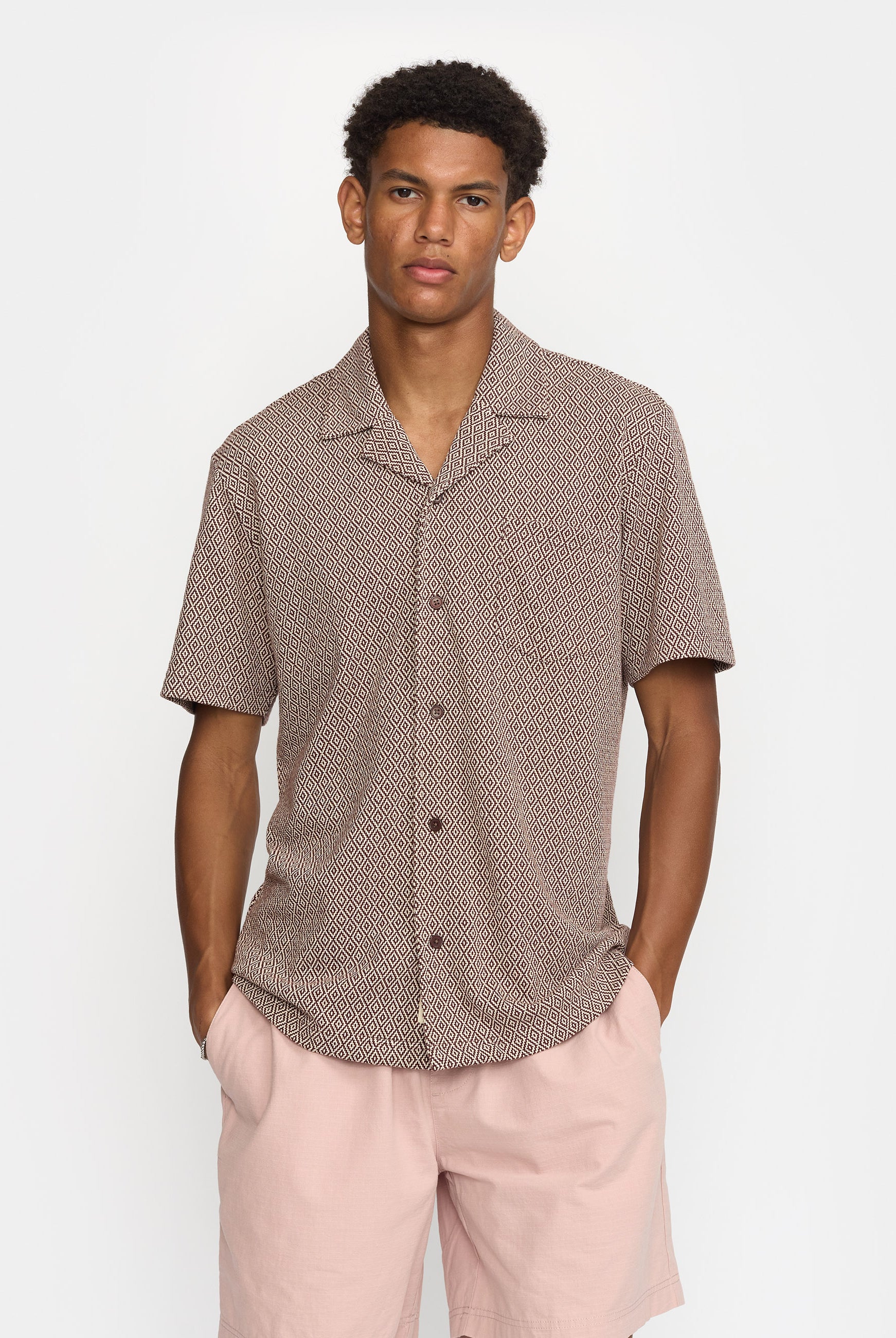 Revolution Jaquard Short-sleeved Cuban Shirt Short-sleeve shirts Brown