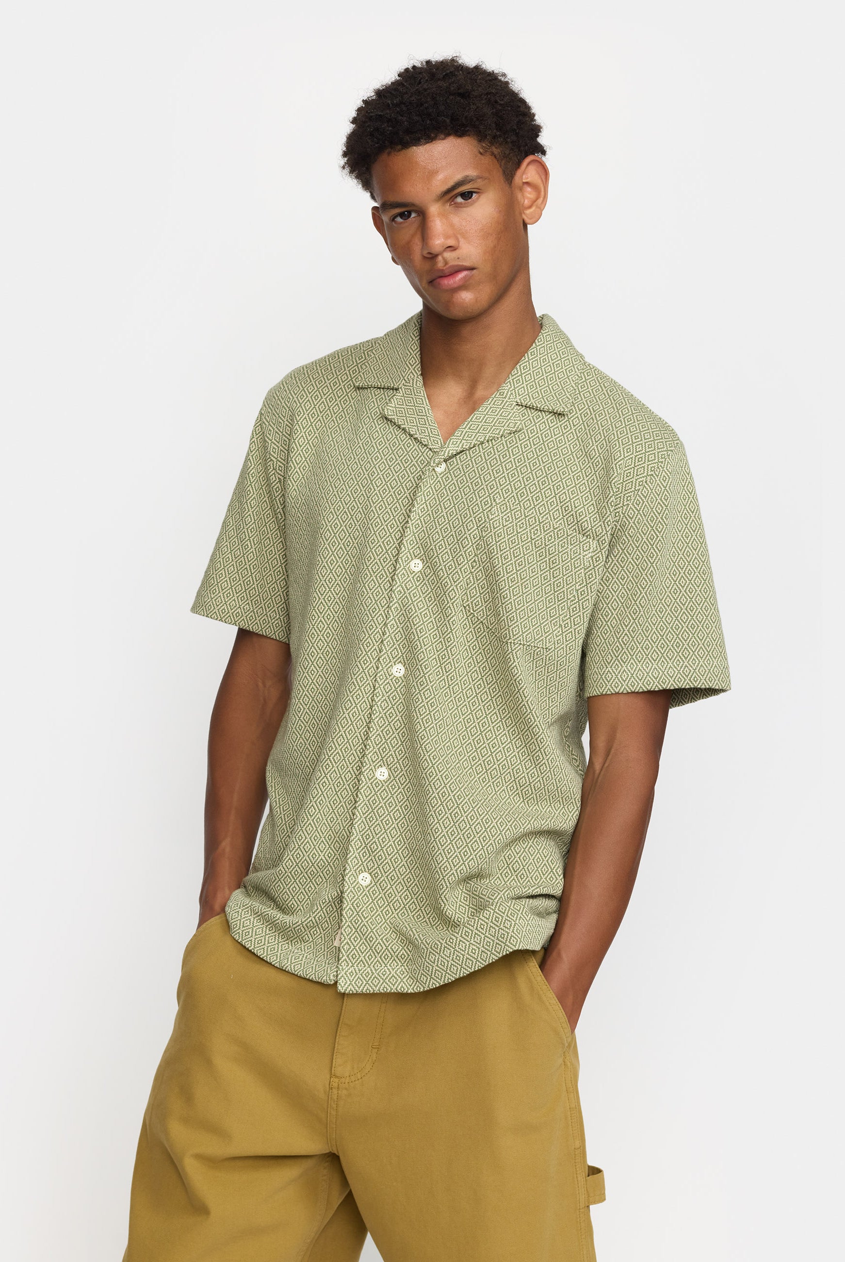 Revolution Jaquard Short-sleeved Cuban Shirt Short-sleeve shirts Green