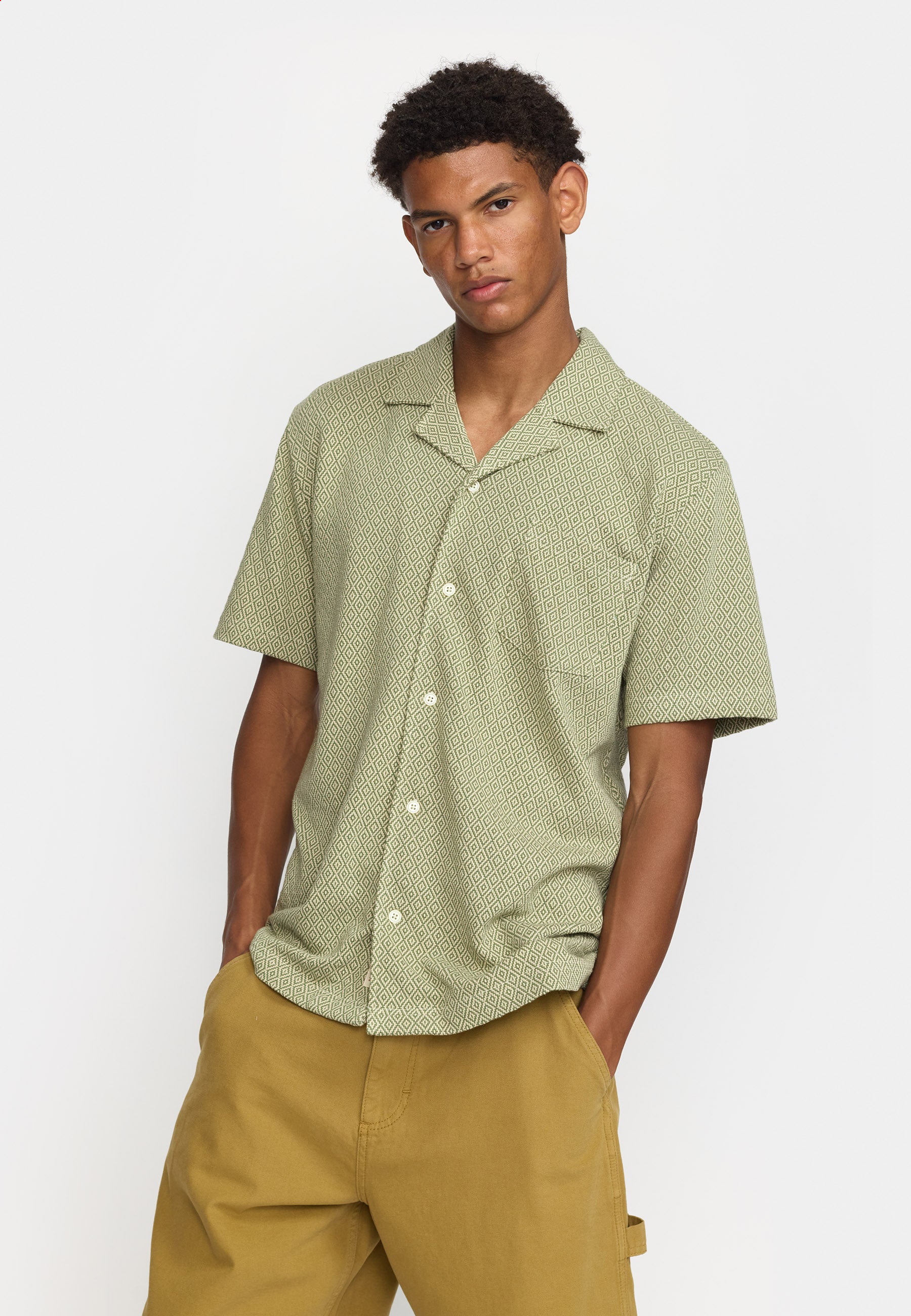 Revolution Jaquard Short-sleeved Cuban Shirt Short-sleeve shirts Green