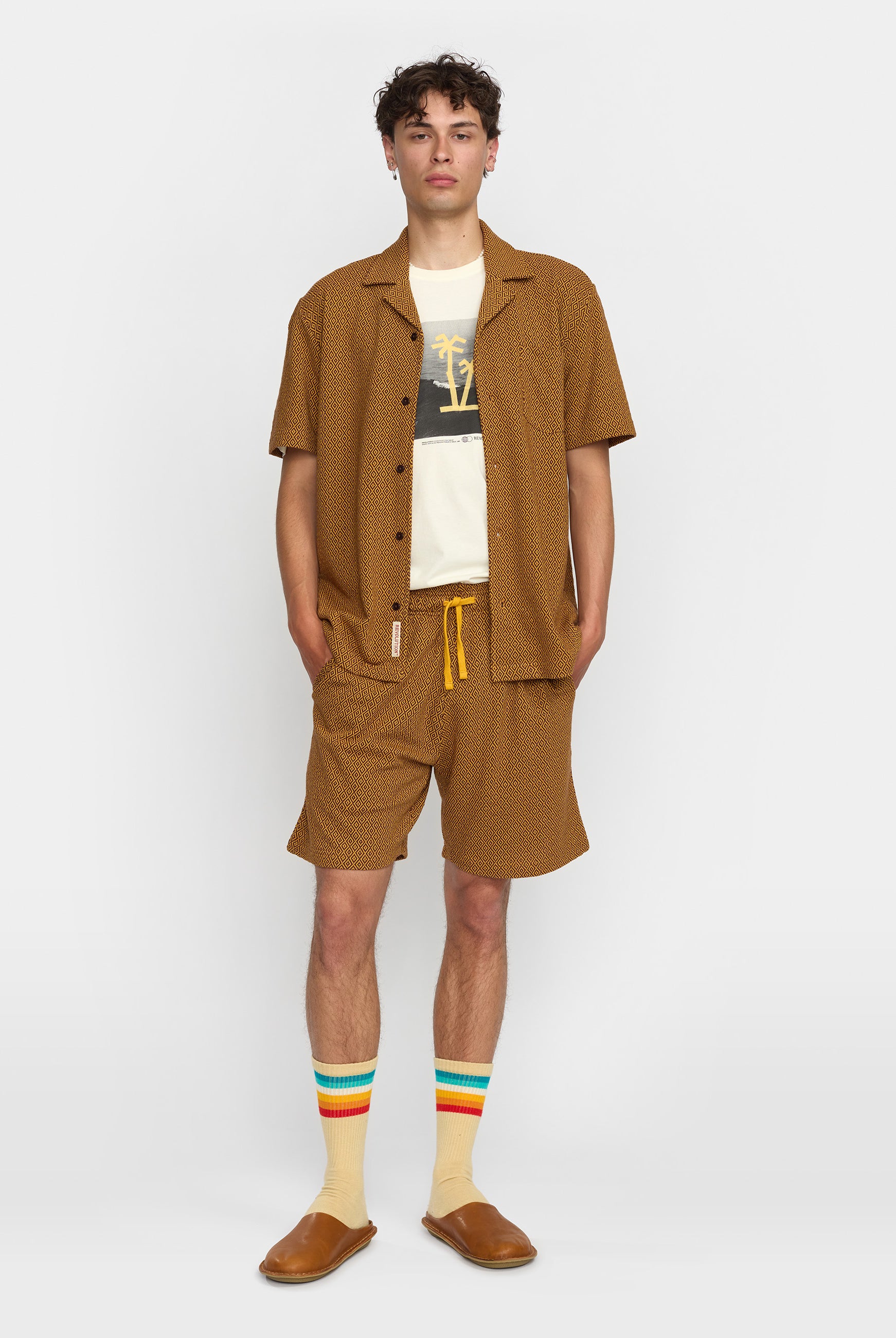 Revolution Jaquard Short-sleeved Cuban Shirt Short-sleeve shirts Yellow
