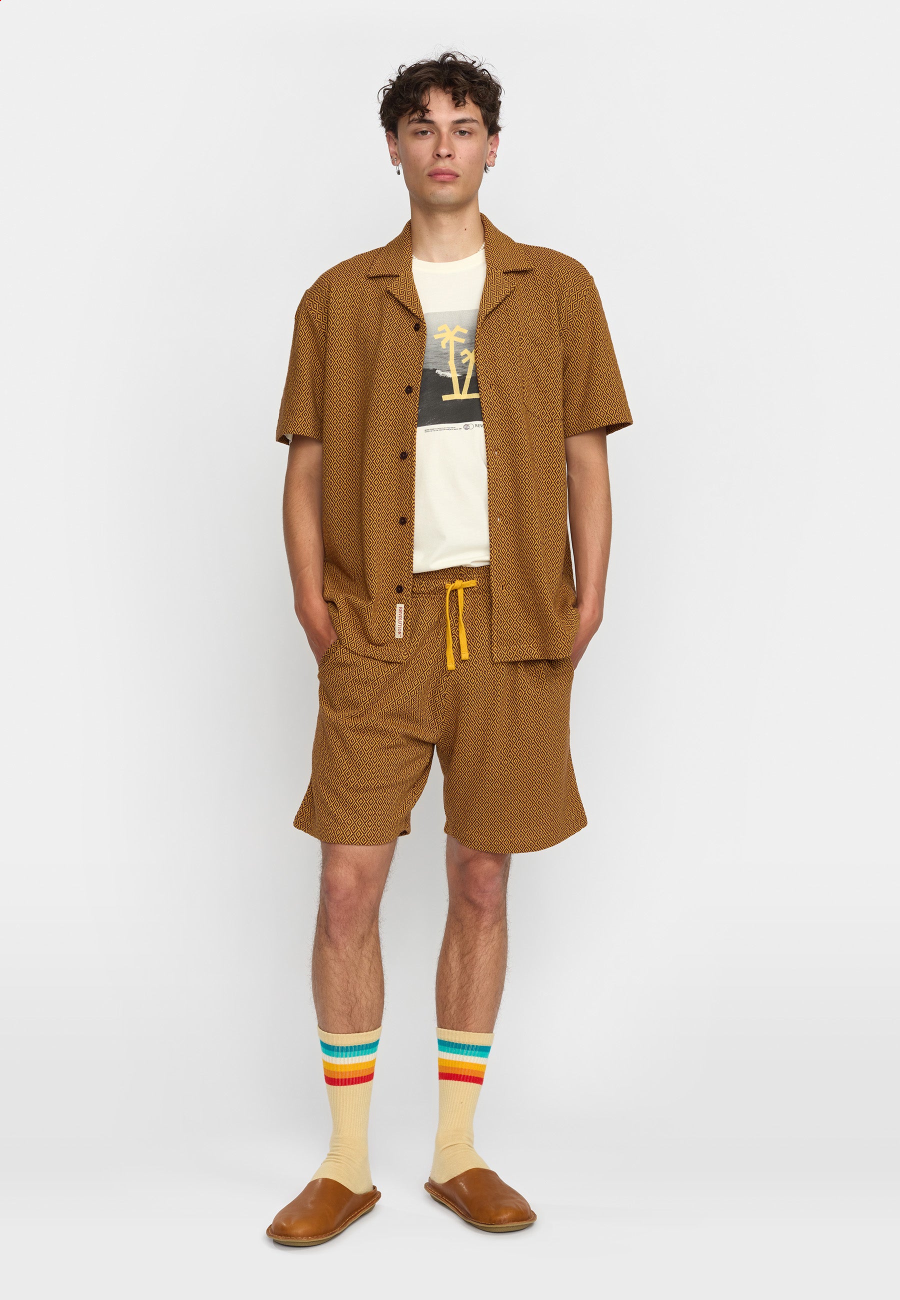 Revolution Jaquard Short-sleeved Cuban Shirt Short-sleeve shirts Yellow
