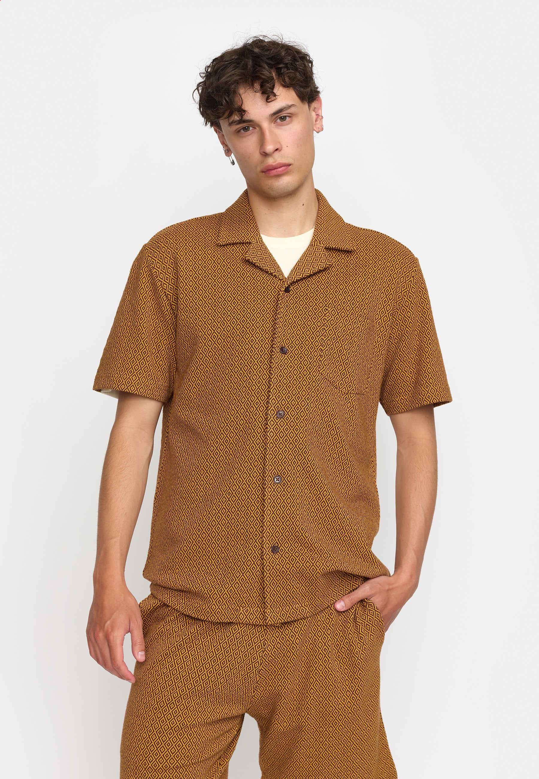 Revolution Jaquard Short-sleeved Cuban Shirt Short-sleeve shirts Yellow