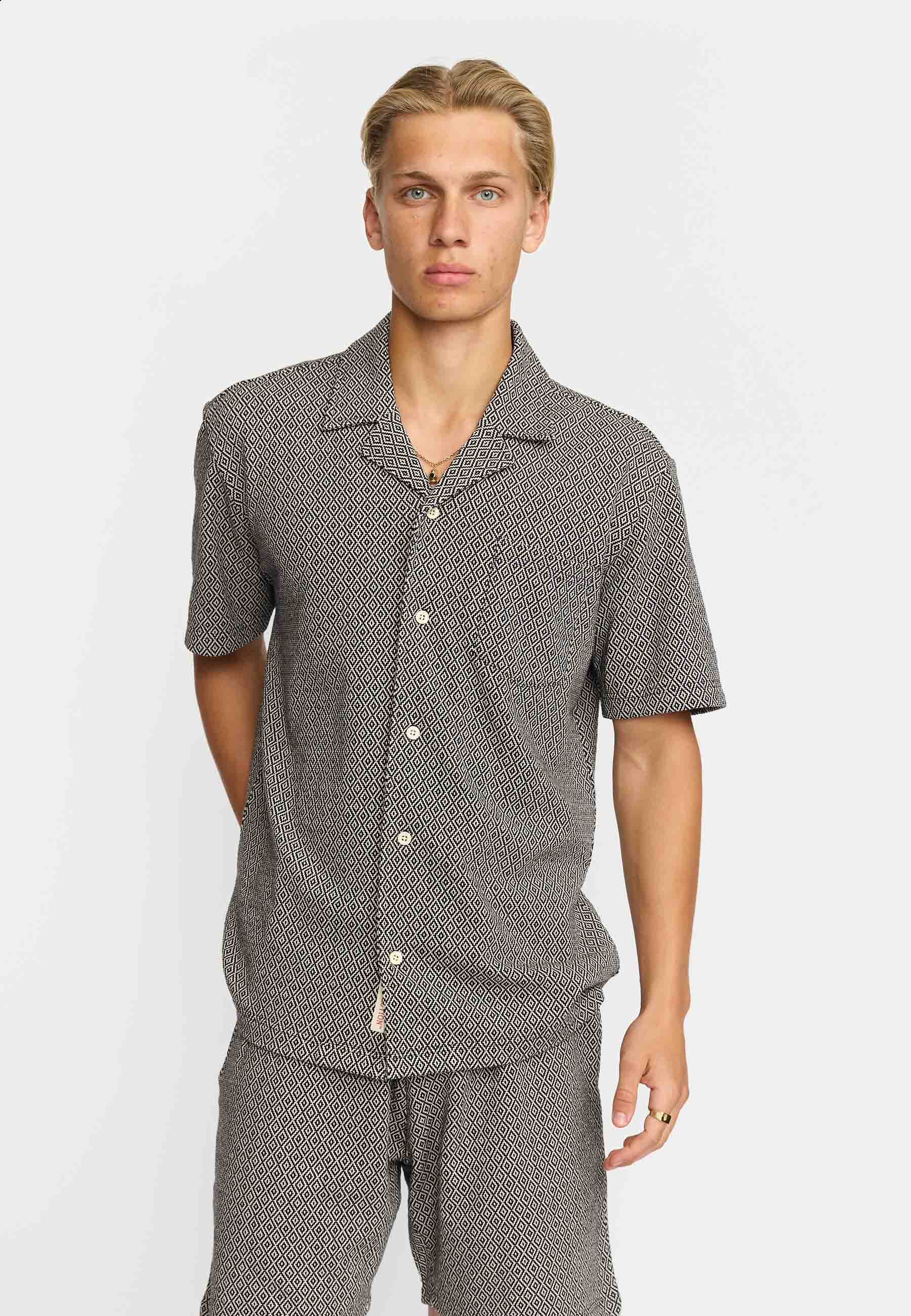 Revolution Jaquard Short-sleeved Cuban Shirt Short-sleeve shirts Black