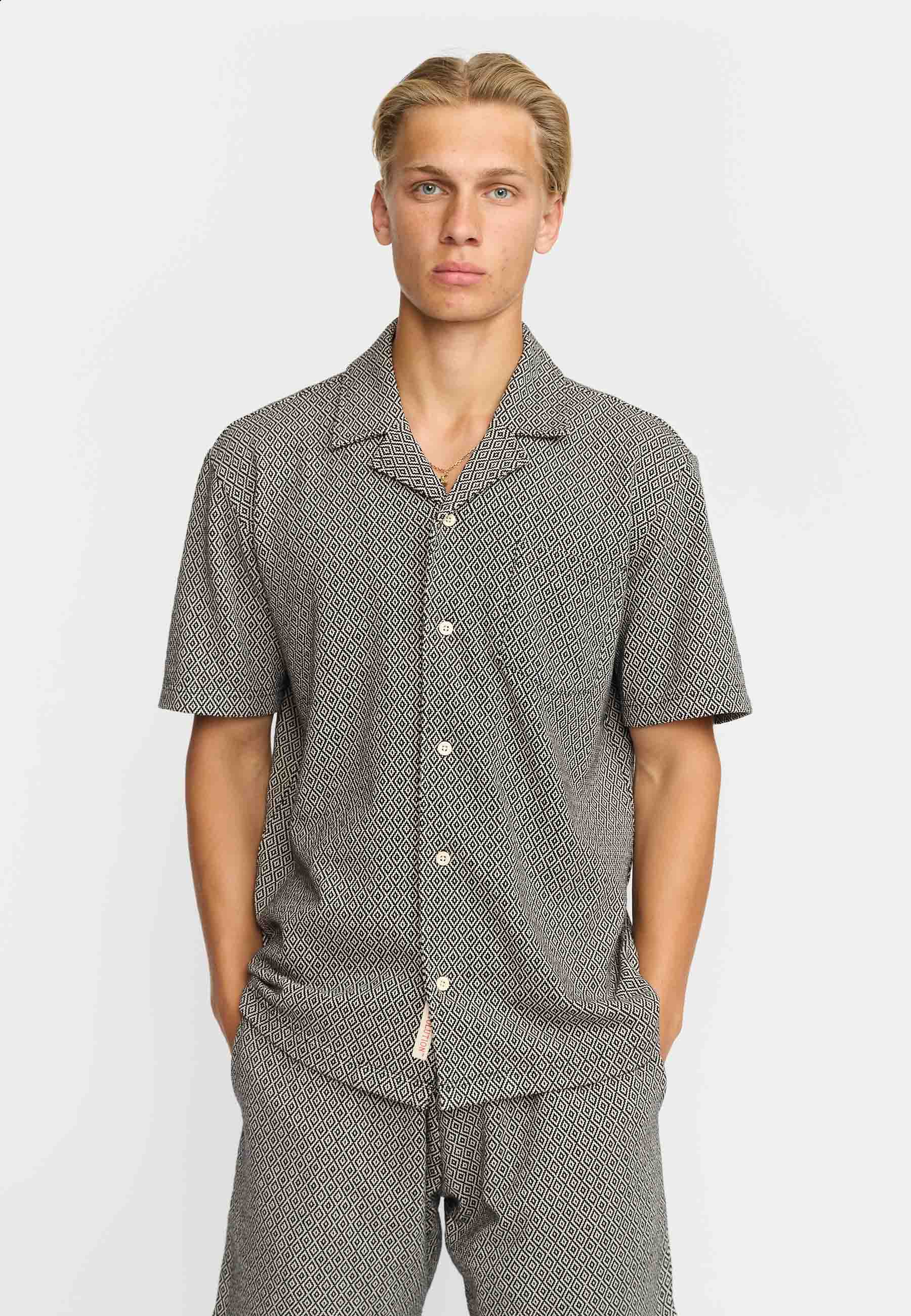 Revolution Jaquard Short-sleeved Cuban Shirt Short-sleeve shirts Black