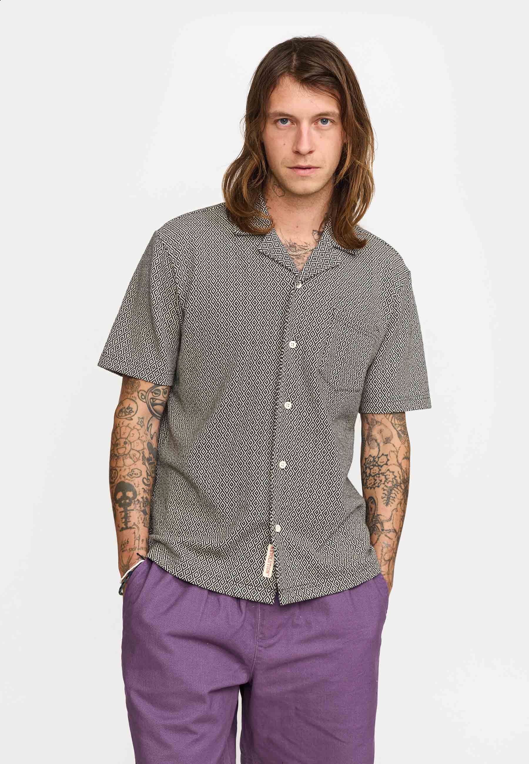 Revolution Jaquard Short-sleeved Cuban Shirt Short-sleeve shirts Black