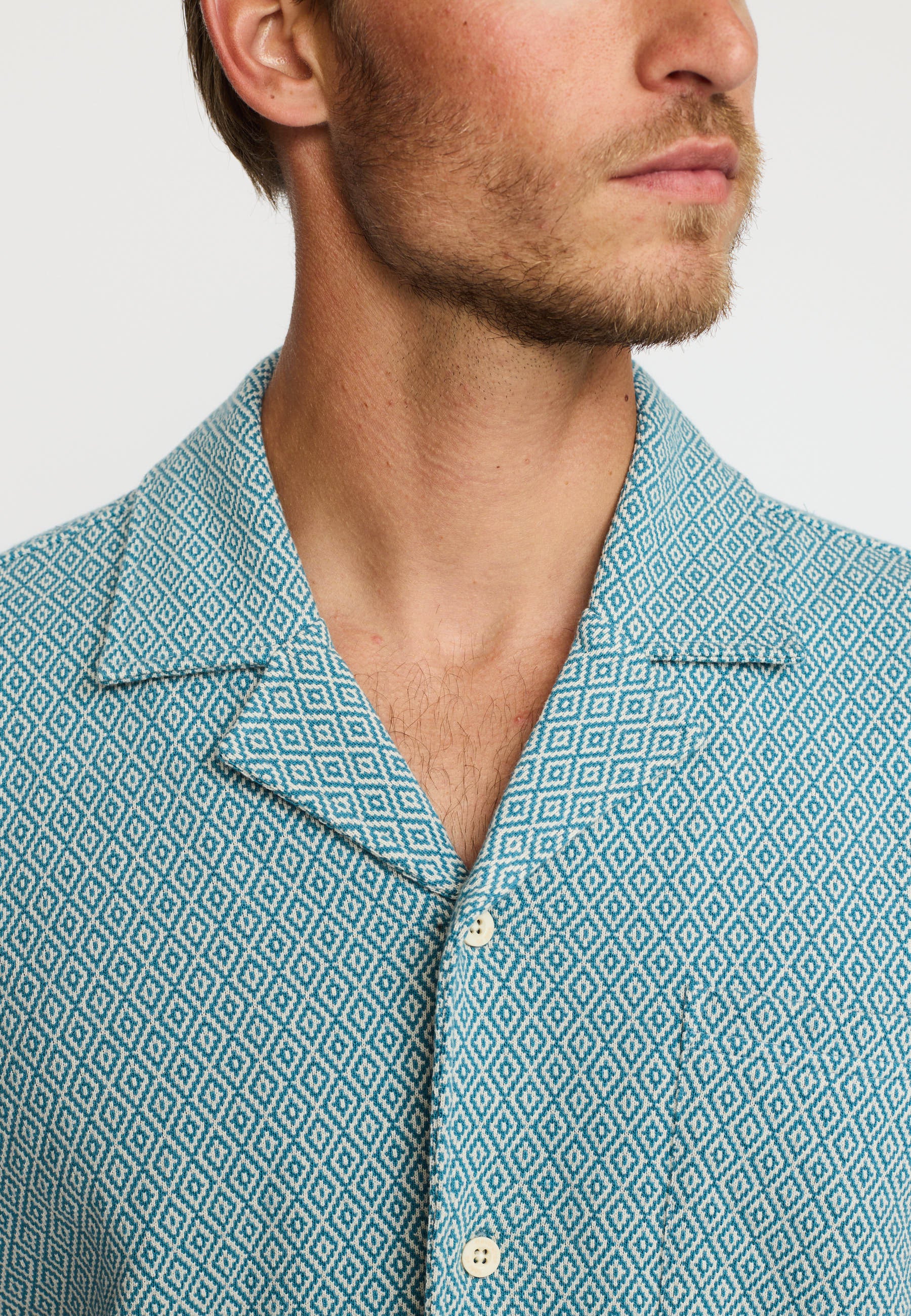 Revolution Jaquard Short-sleeved Cuban Shirt Short-sleeve shirts Dustblue