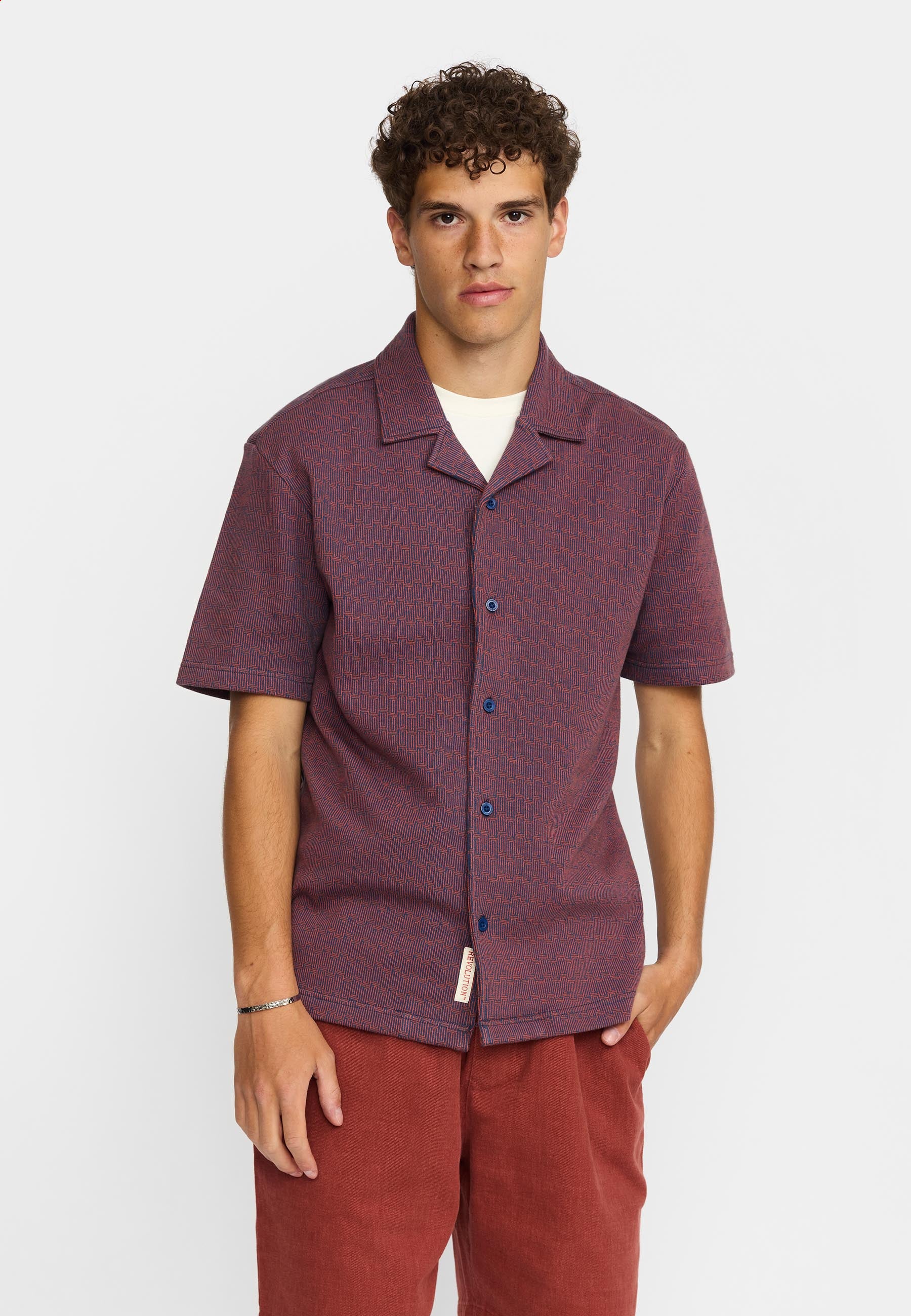 Revolution Jaquard Short-sleeved Cuban Shirt Short-sleeve shirts Navy