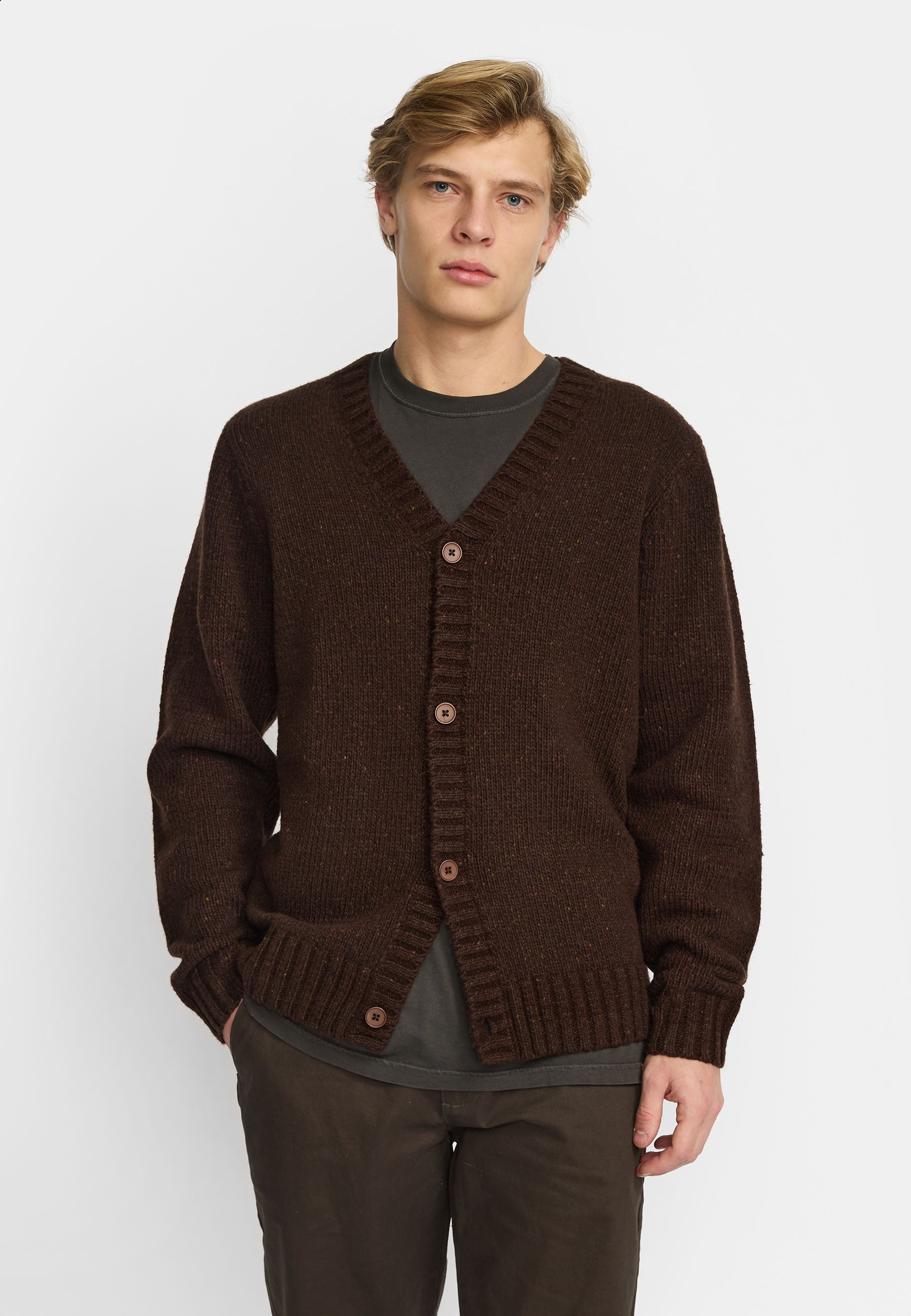 Revolution Knit Cardigan Knitwear Darkbrown