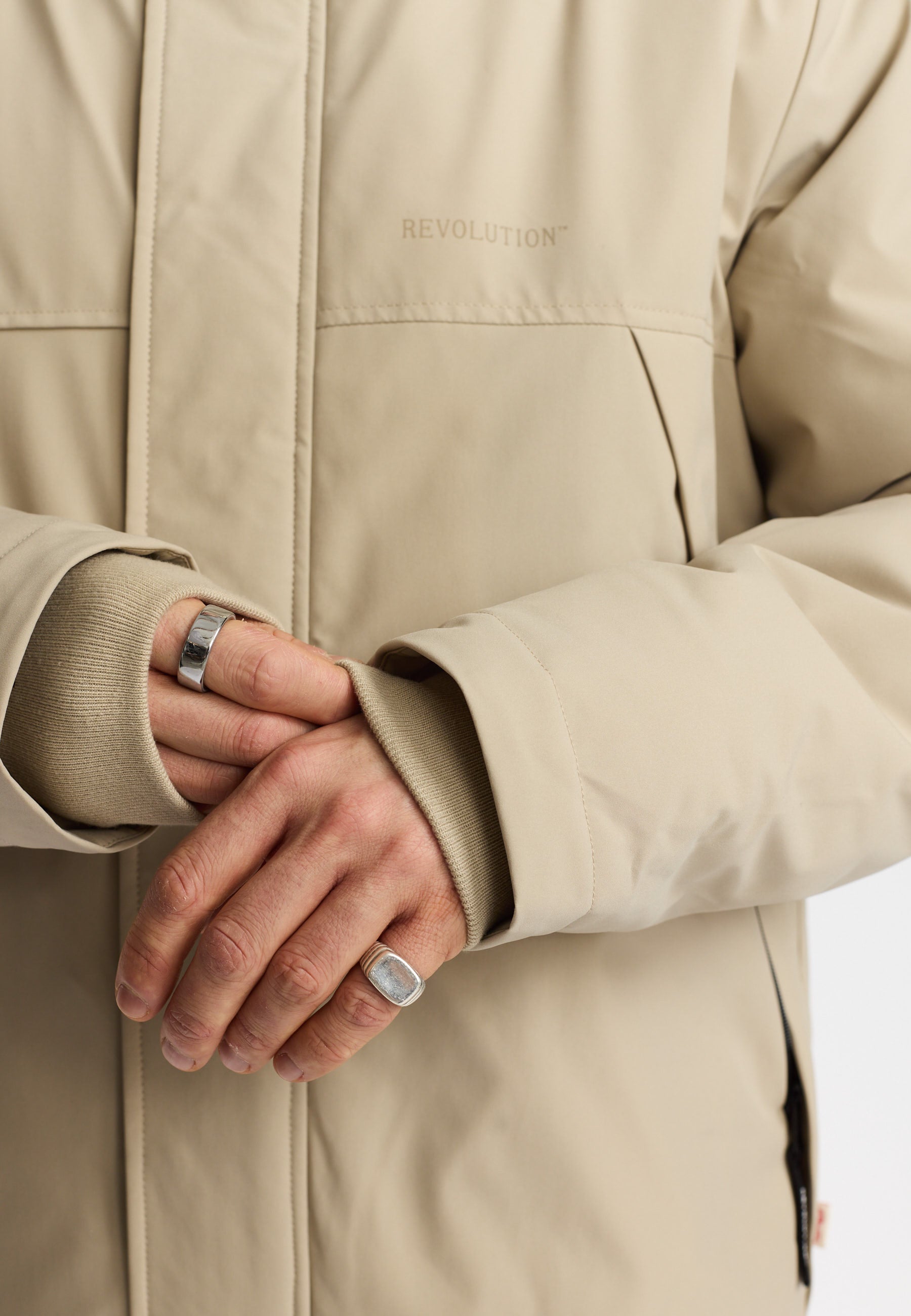 Revolution Padded Tech Jacket Winter Outerwear Beige