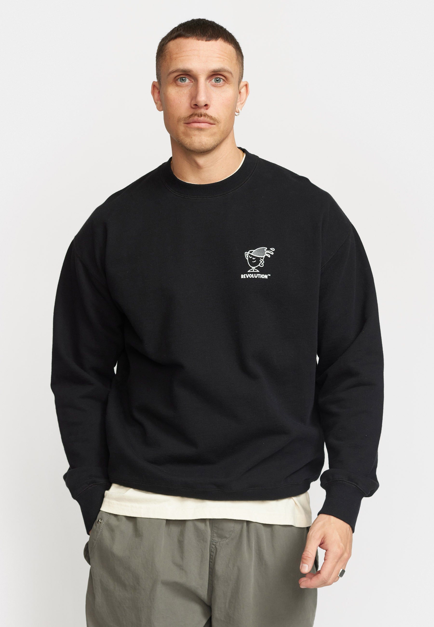 Revolution Printed Crewneck Sweatshirts Black