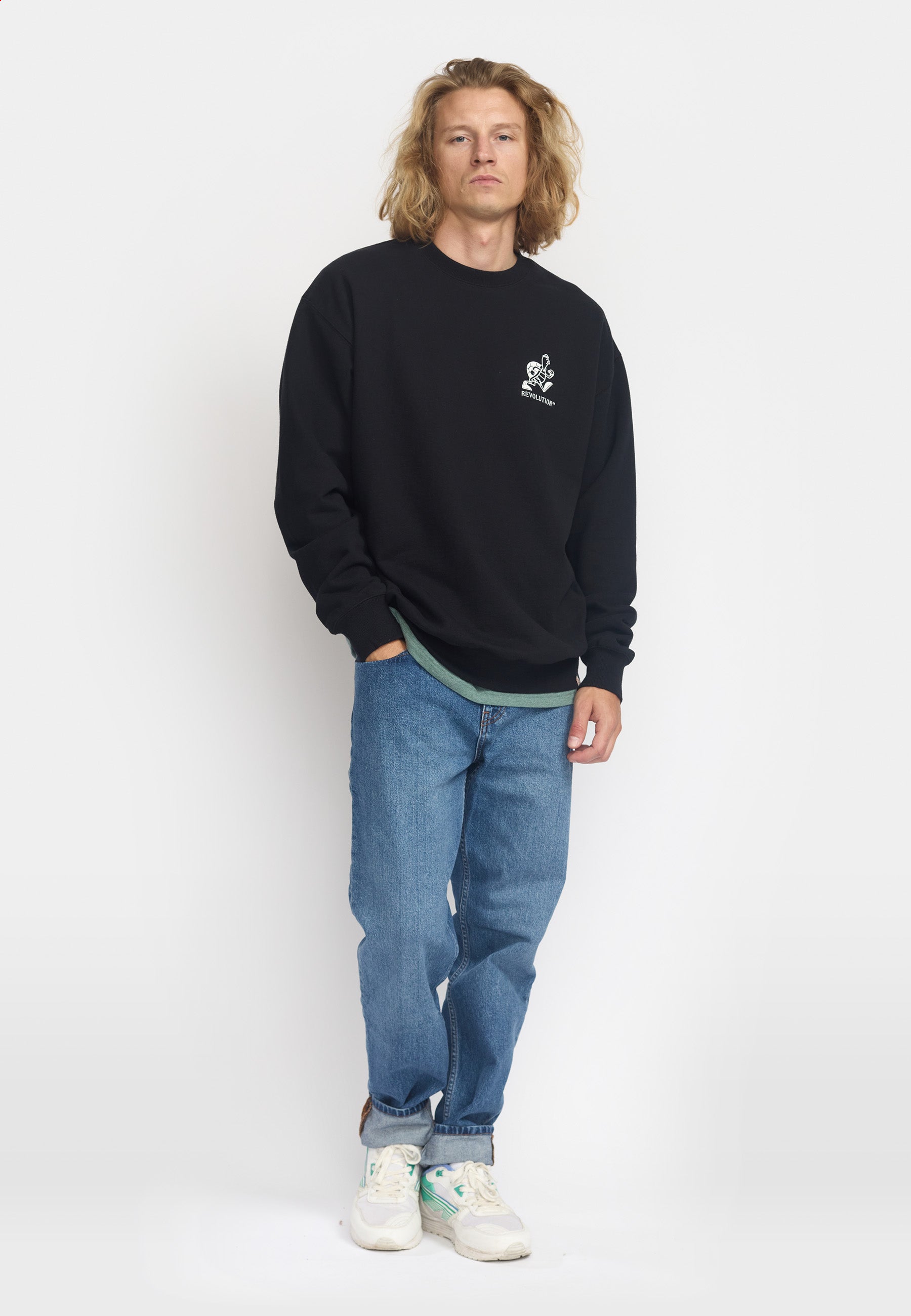 Revolution Printed Crewneck Sweatshirts Black