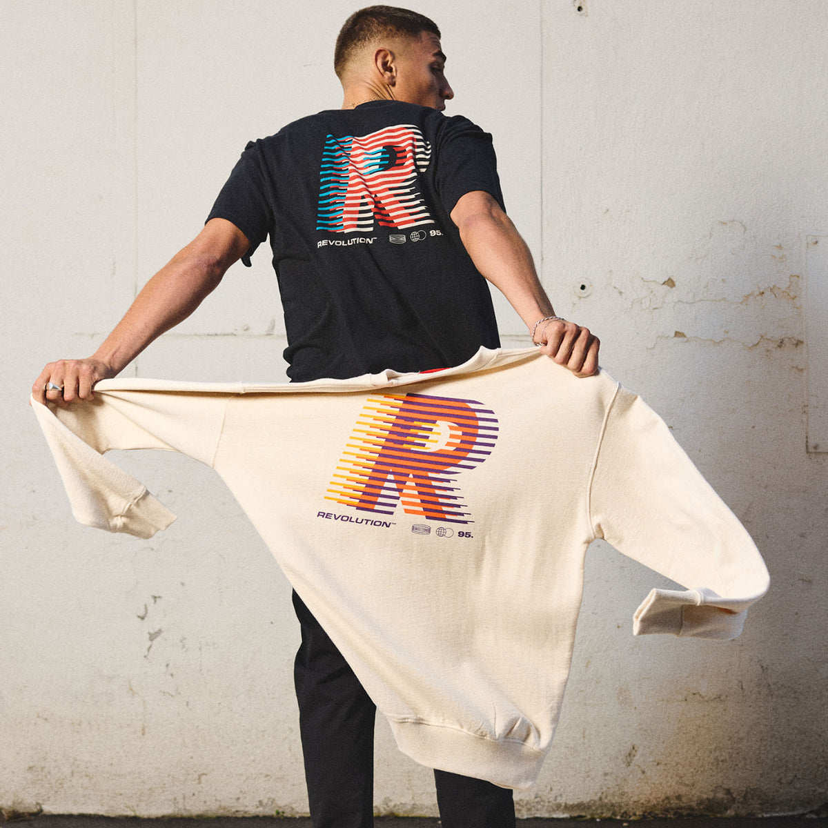 Revolution Printed Crewneck Sweatshirts Offwhite-melange