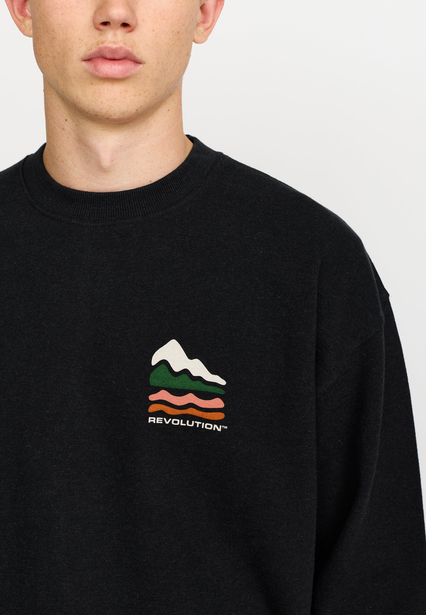 Revolution Printed Crewneck Sweatshirts Black-melange
