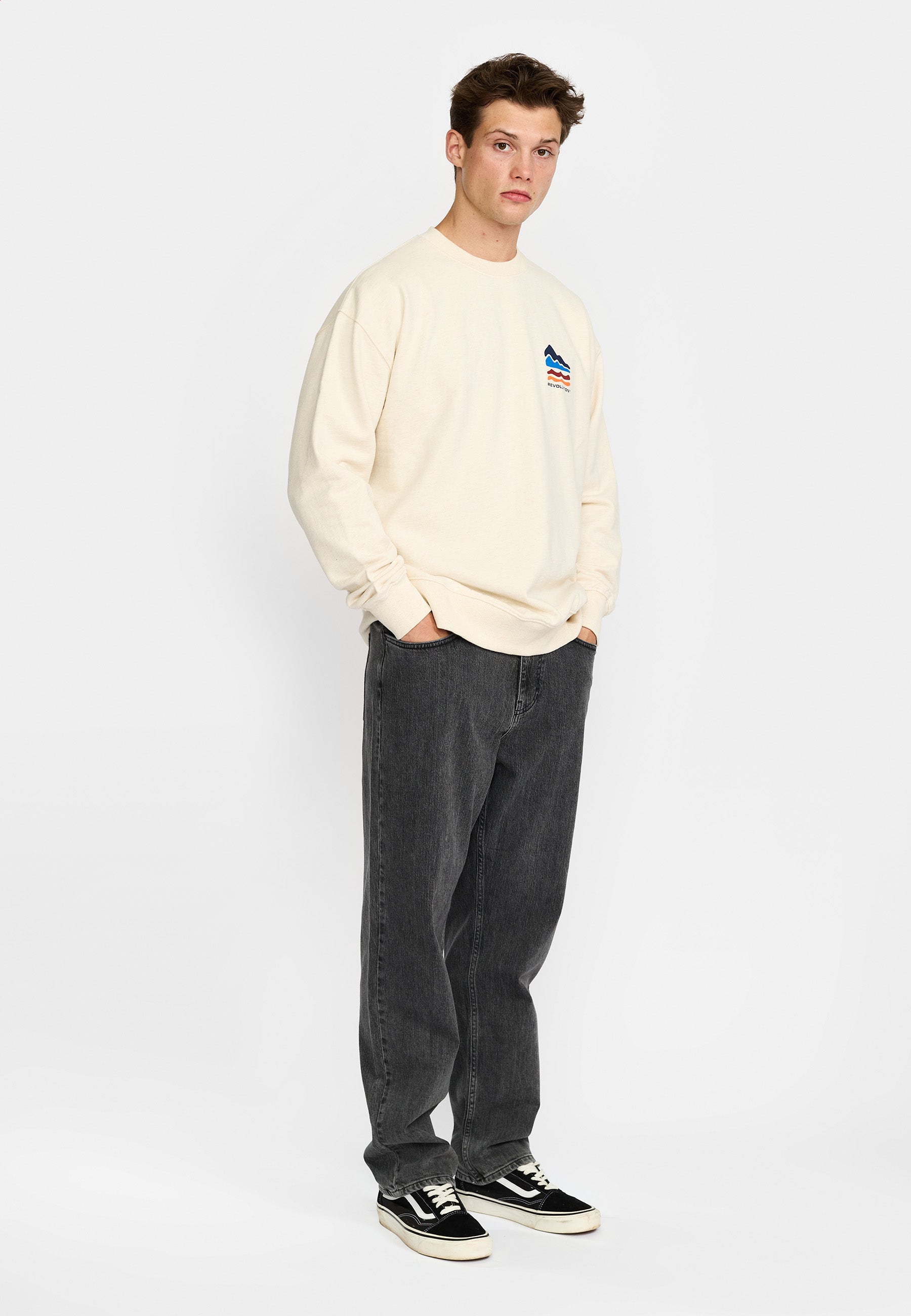 Revolution Printed Crewneck Sweatshirts Offwhite-melange