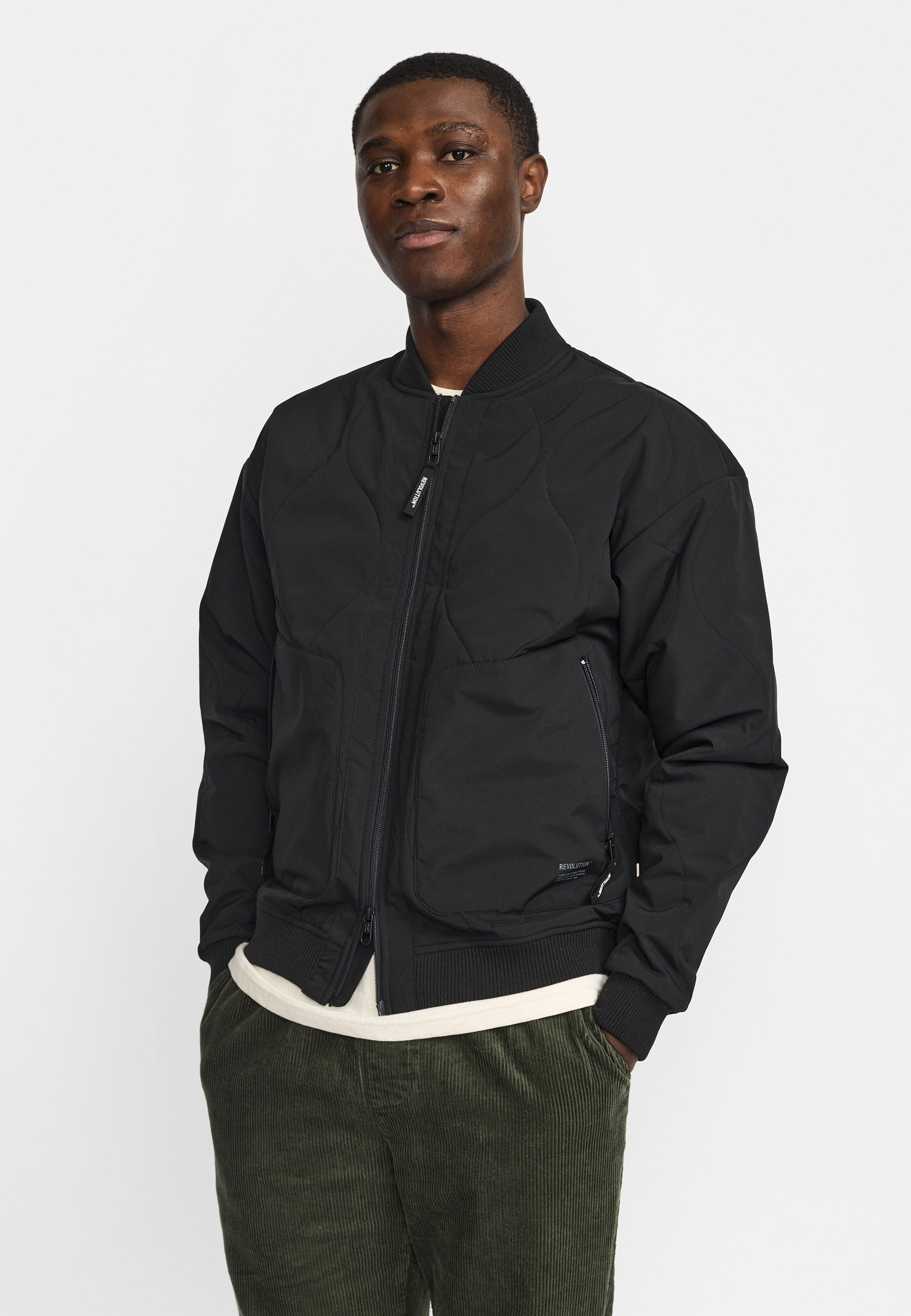 Revolution Quilted Bomber Jacket Winter Outerwear Black