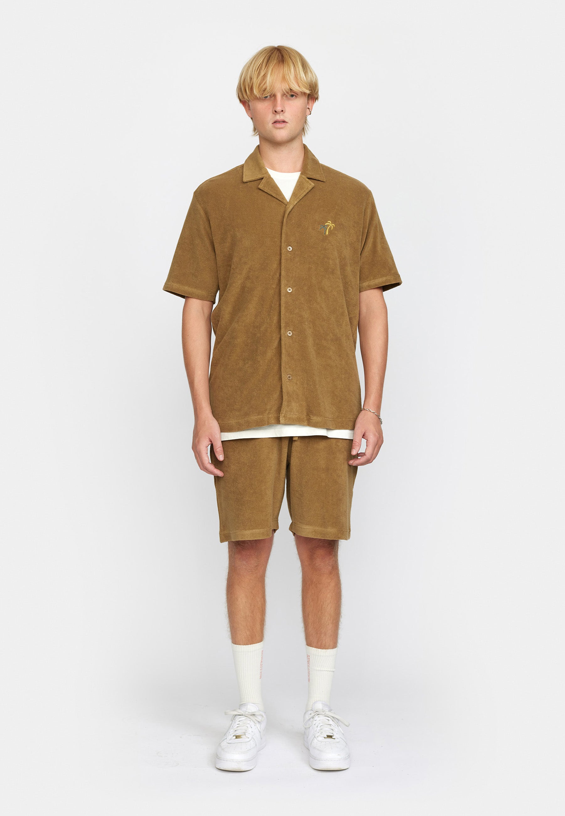 Revolution Terry Cuban Shirt Short-sleeve shirts Darkkhaki