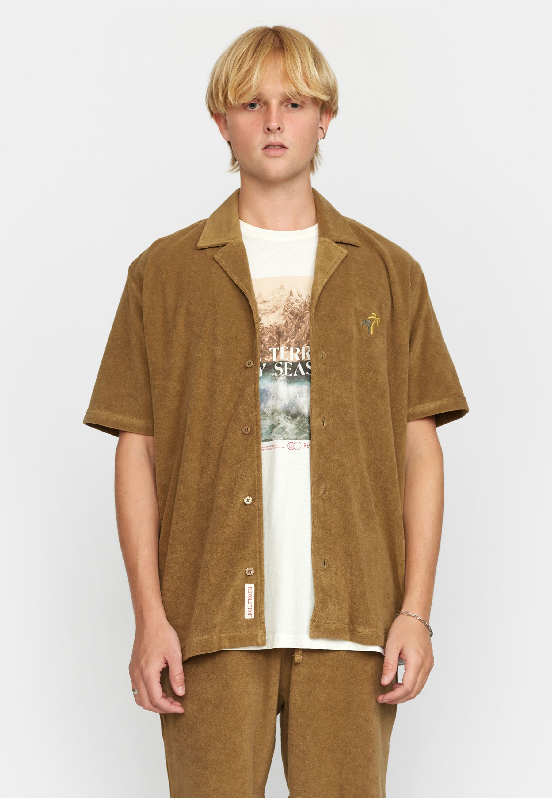 Revolution Terry Cuban Shirt Short-sleeve shirts Darkkhaki