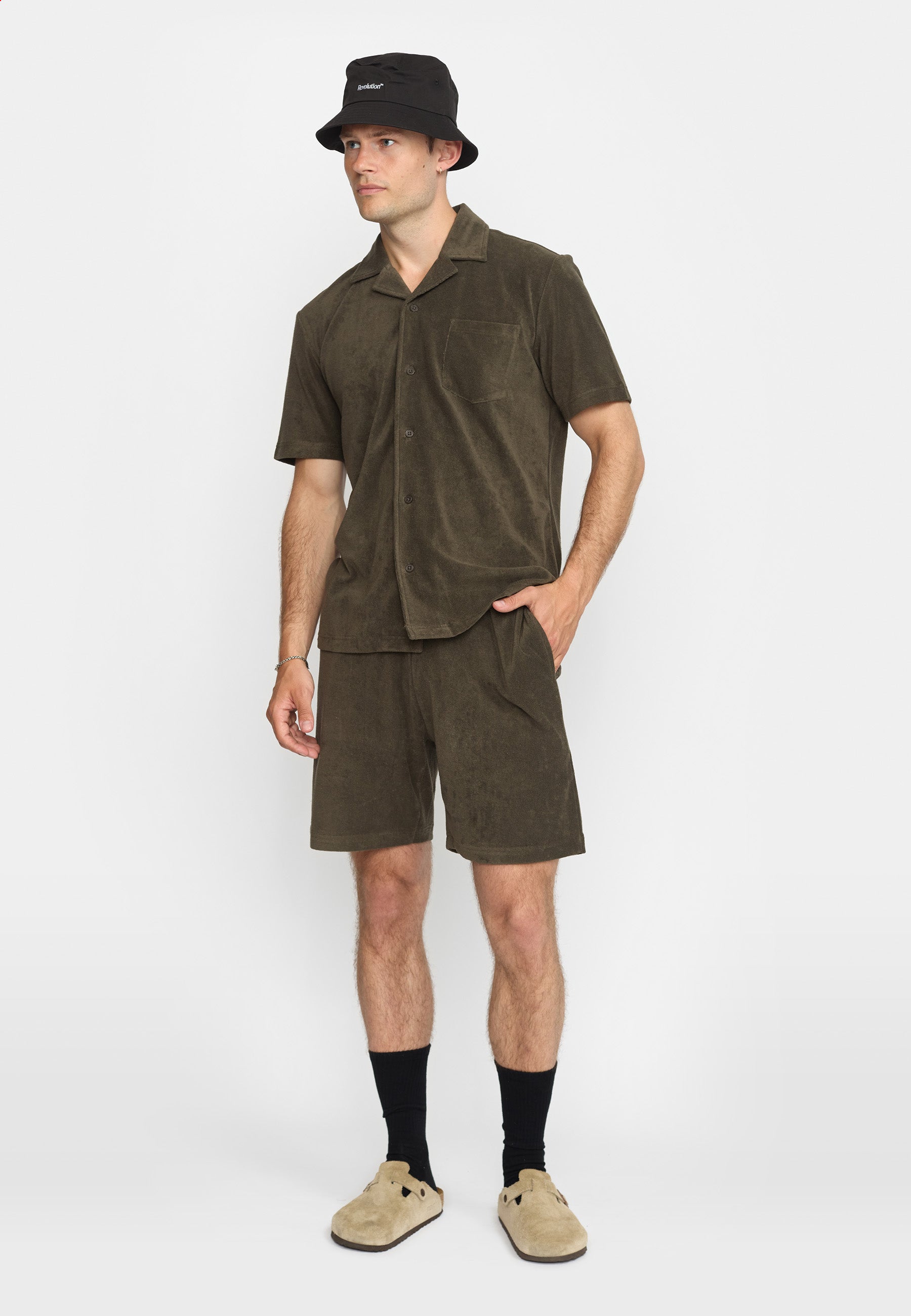 Revolution Terry Short-sleeved Cuban Shirt Short-sleeve shirts Darkbrown