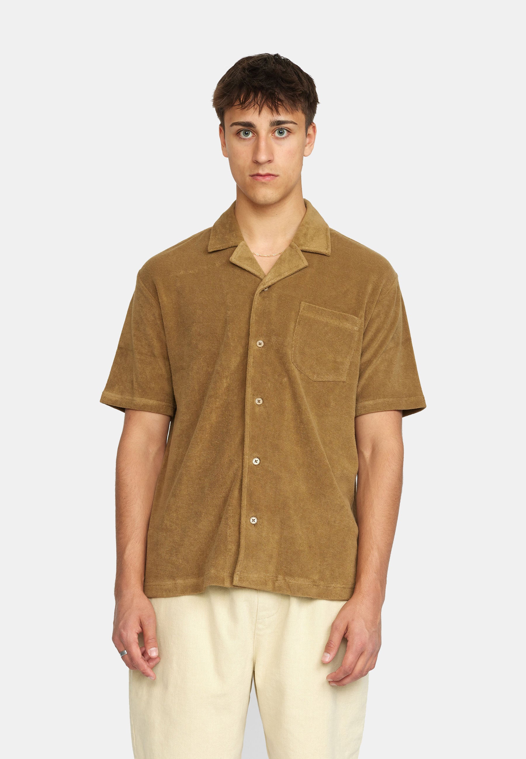 Revolution Terry Short-sleeved Cuban Shirt Short-sleeve shirts Darkkhaki