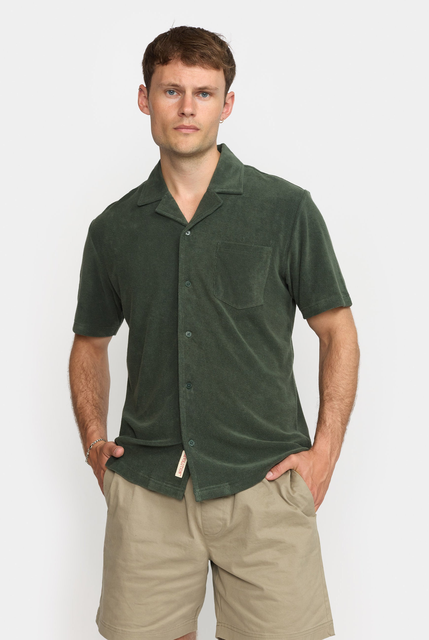 Revolution Terry Short-sleeved Cuban Shirt Short-sleeve shirts Dustgreen