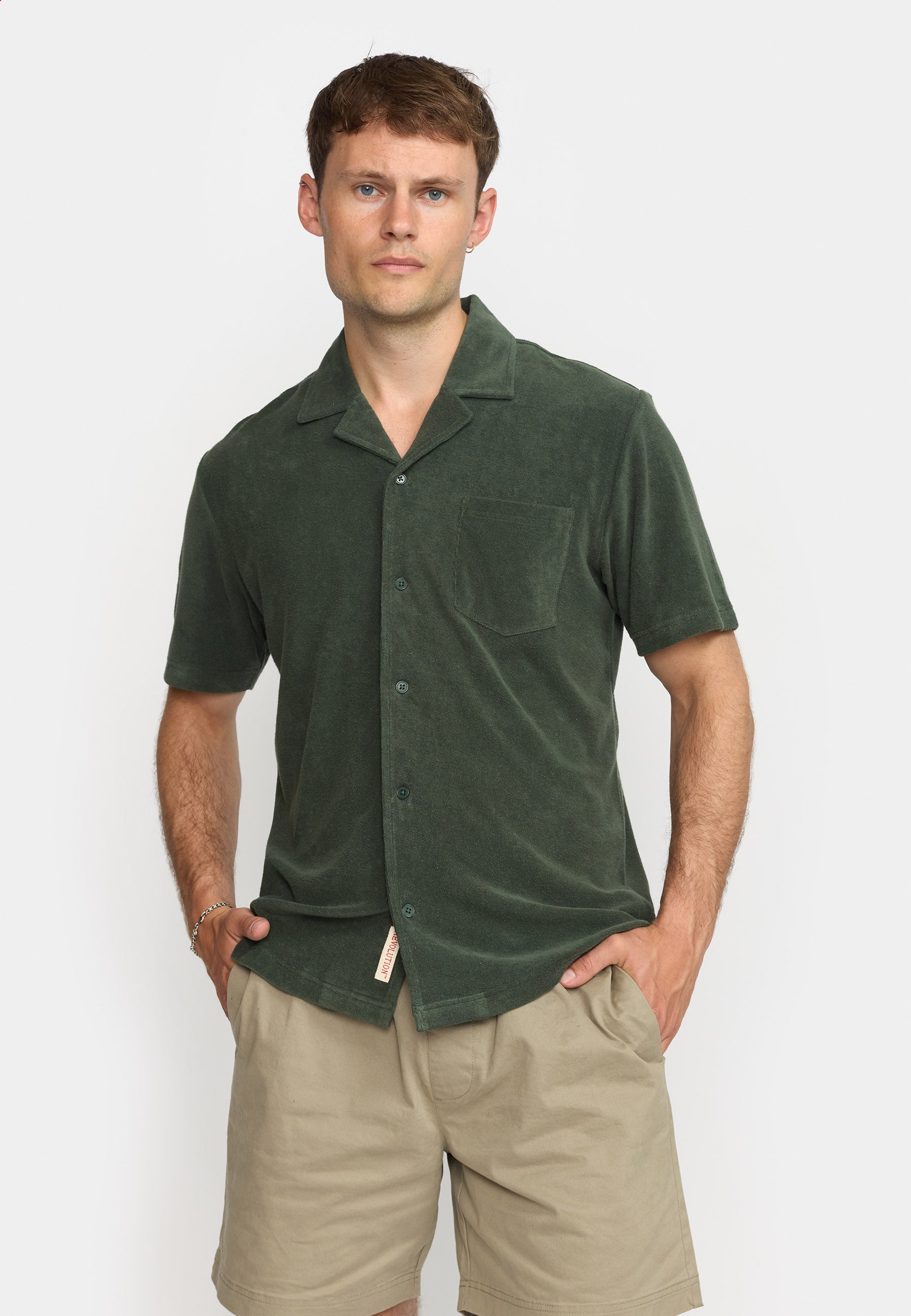 Revolution Terry Short-sleeved Cuban Shirt Short-sleeve shirts Dustgreen