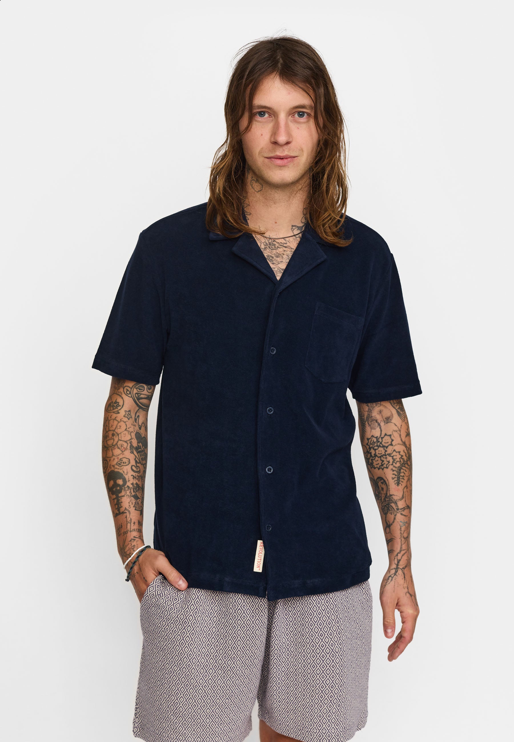 Revolution Terry Short-sleeved Cuban Shirt Short-sleeve shirts Navy