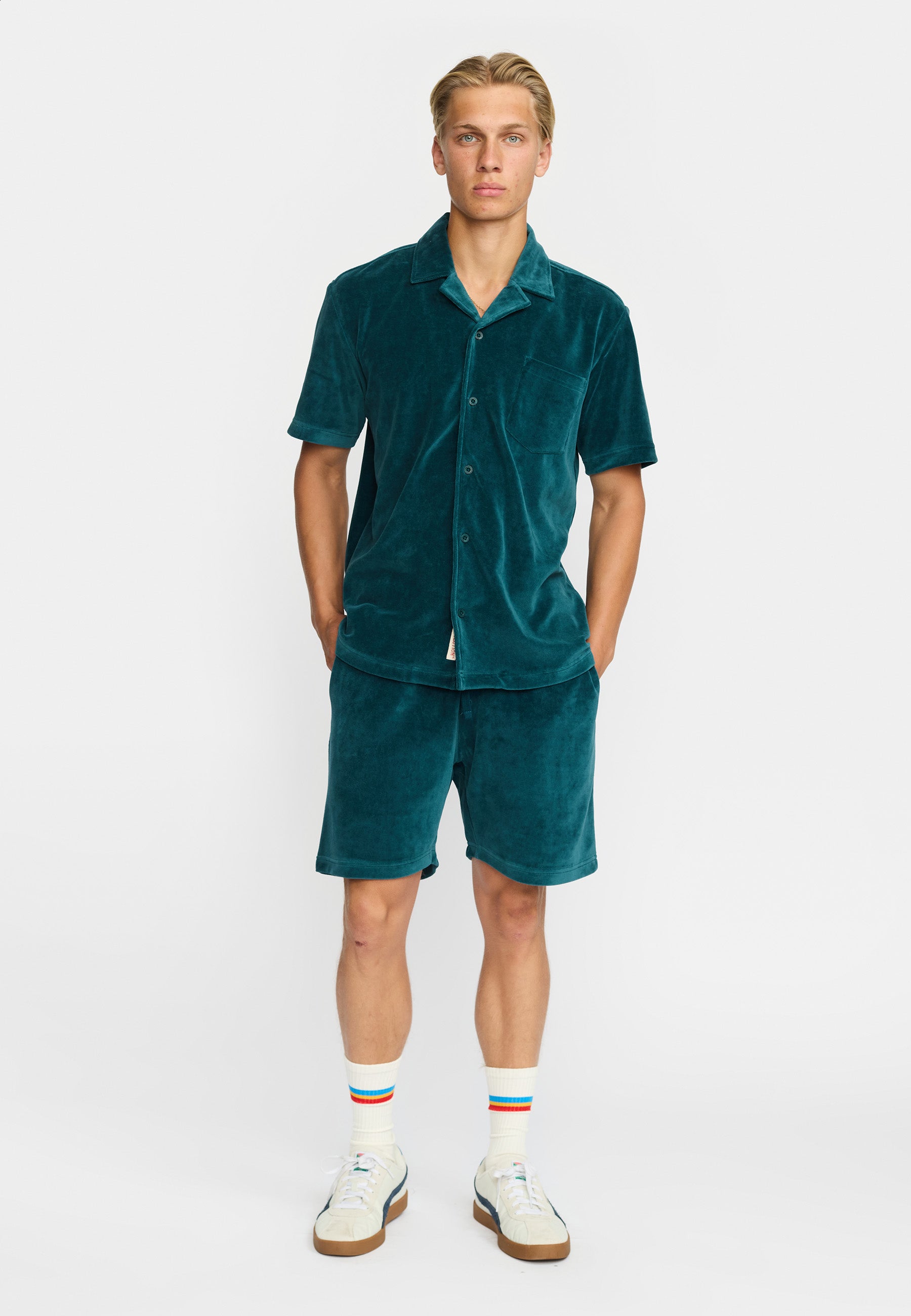 Revolution Velour Short-sleeved Cuban Shirt Short-sleeve shirts Darkpetrol