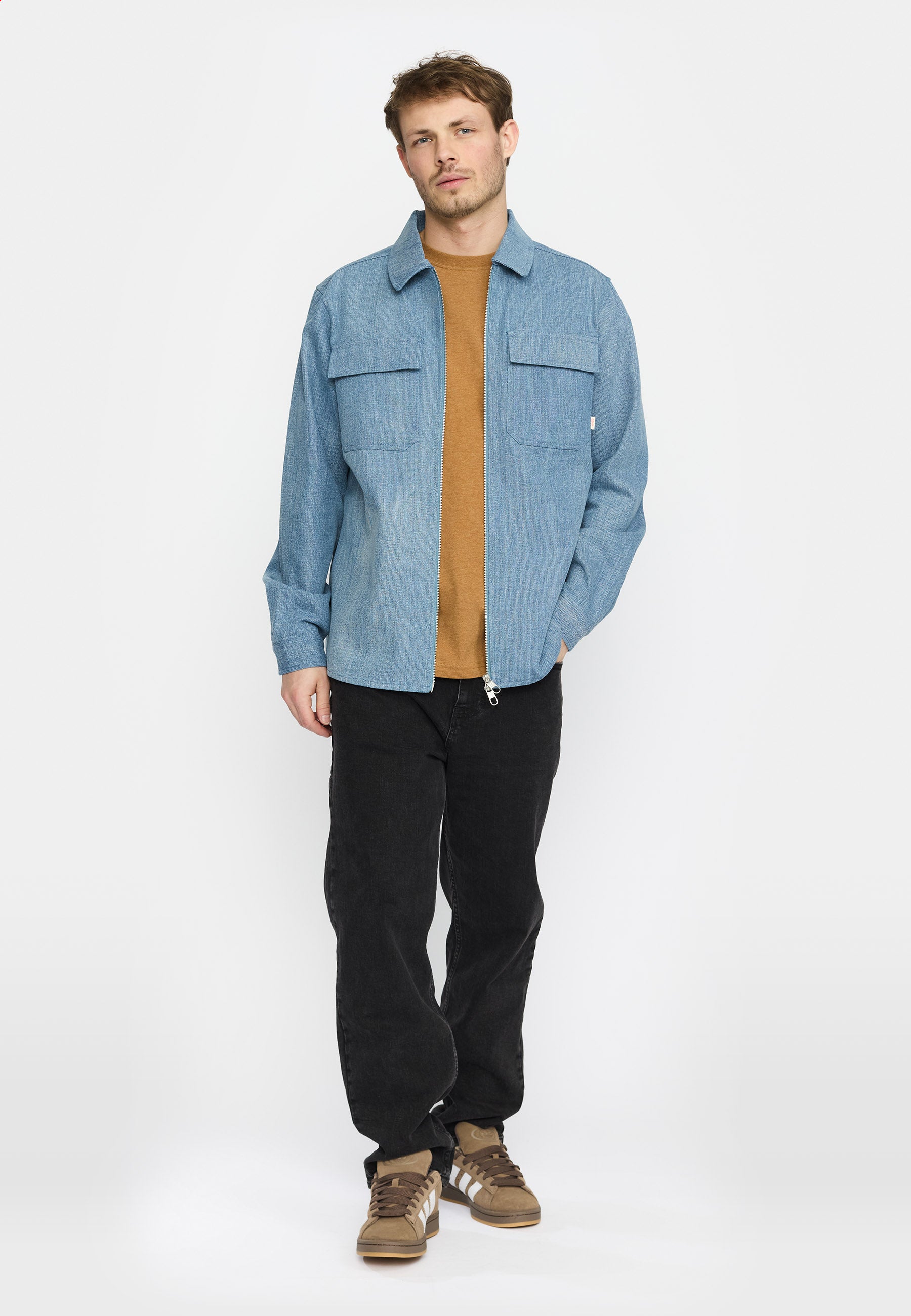 Revolution Zipped Denim Worker Shirt Overshirts Lightblue