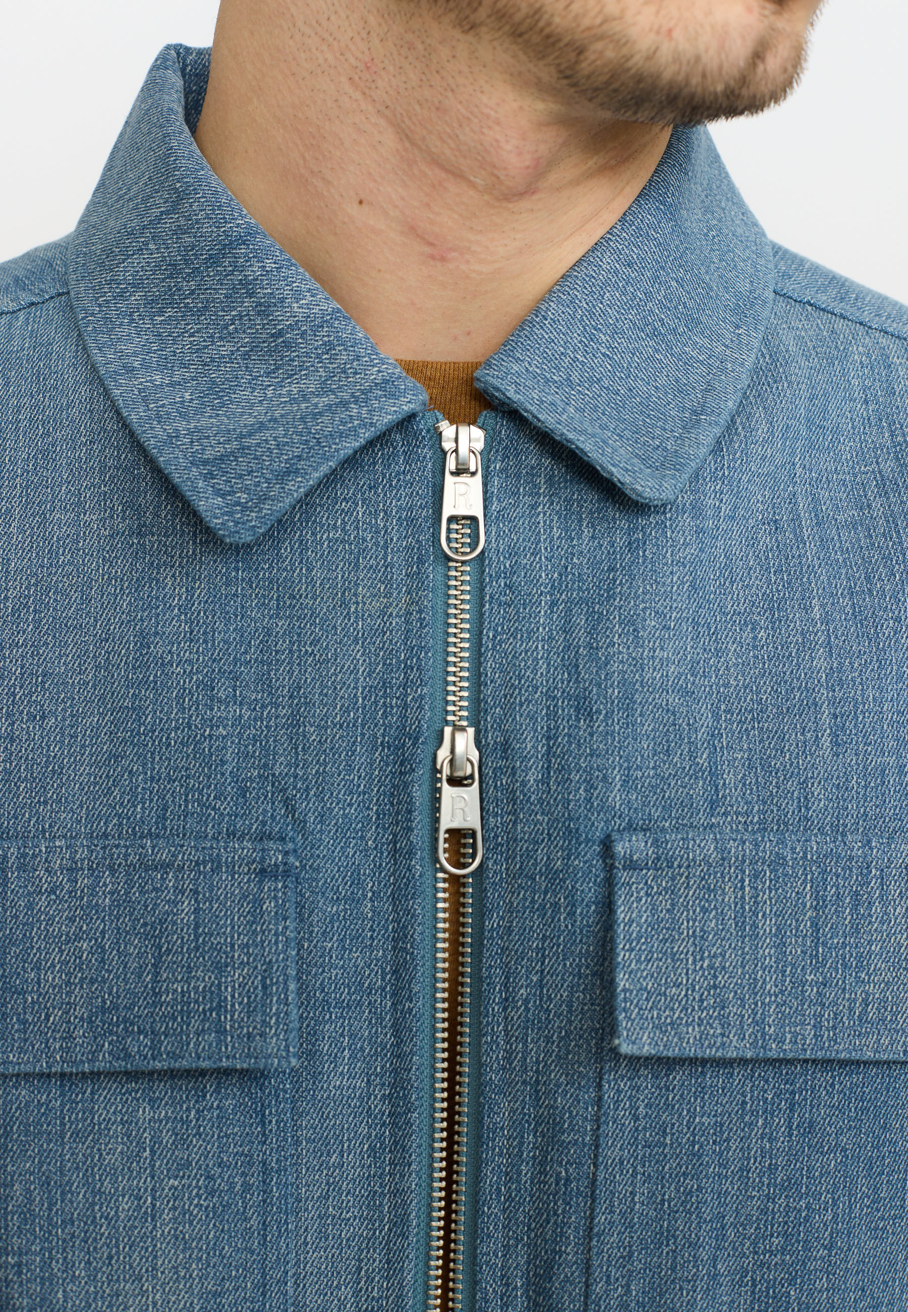 Revolution Zipped Denim Worker Shirt Overshirts Lightblue