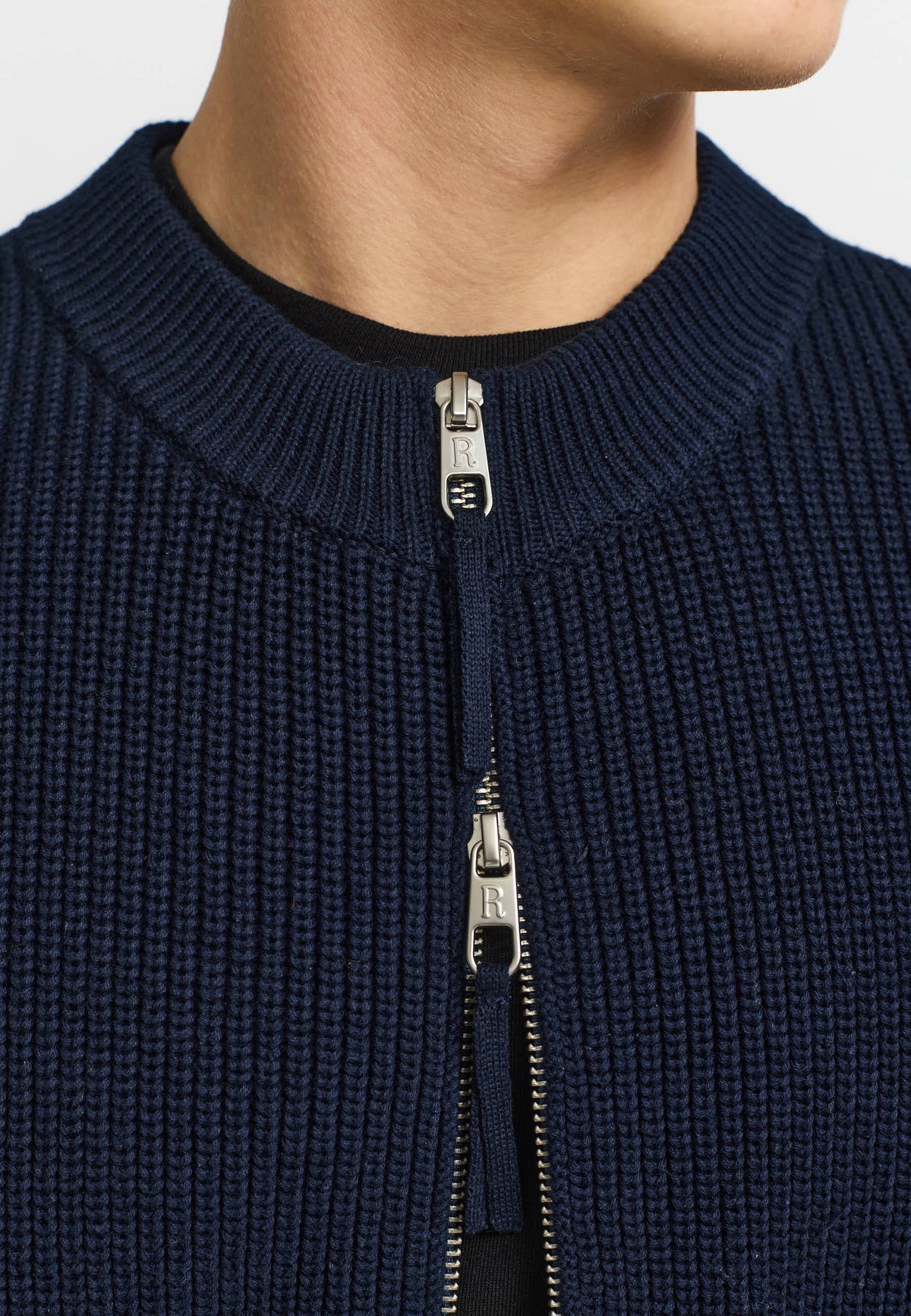 Revolution Zipped Knit Cardigan Knitwear Navy