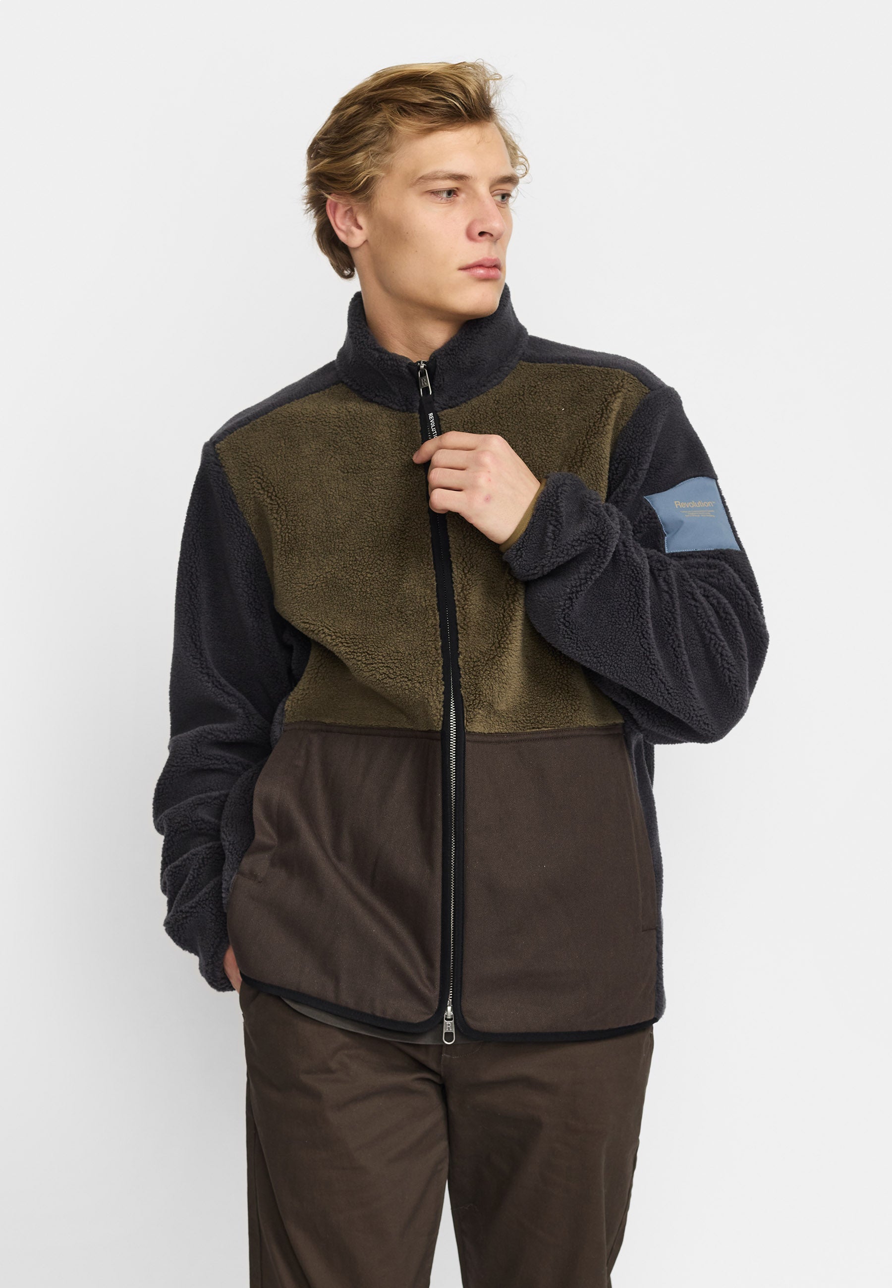 Revolution Blocked Teddy Jacket Fleece Darkgrey