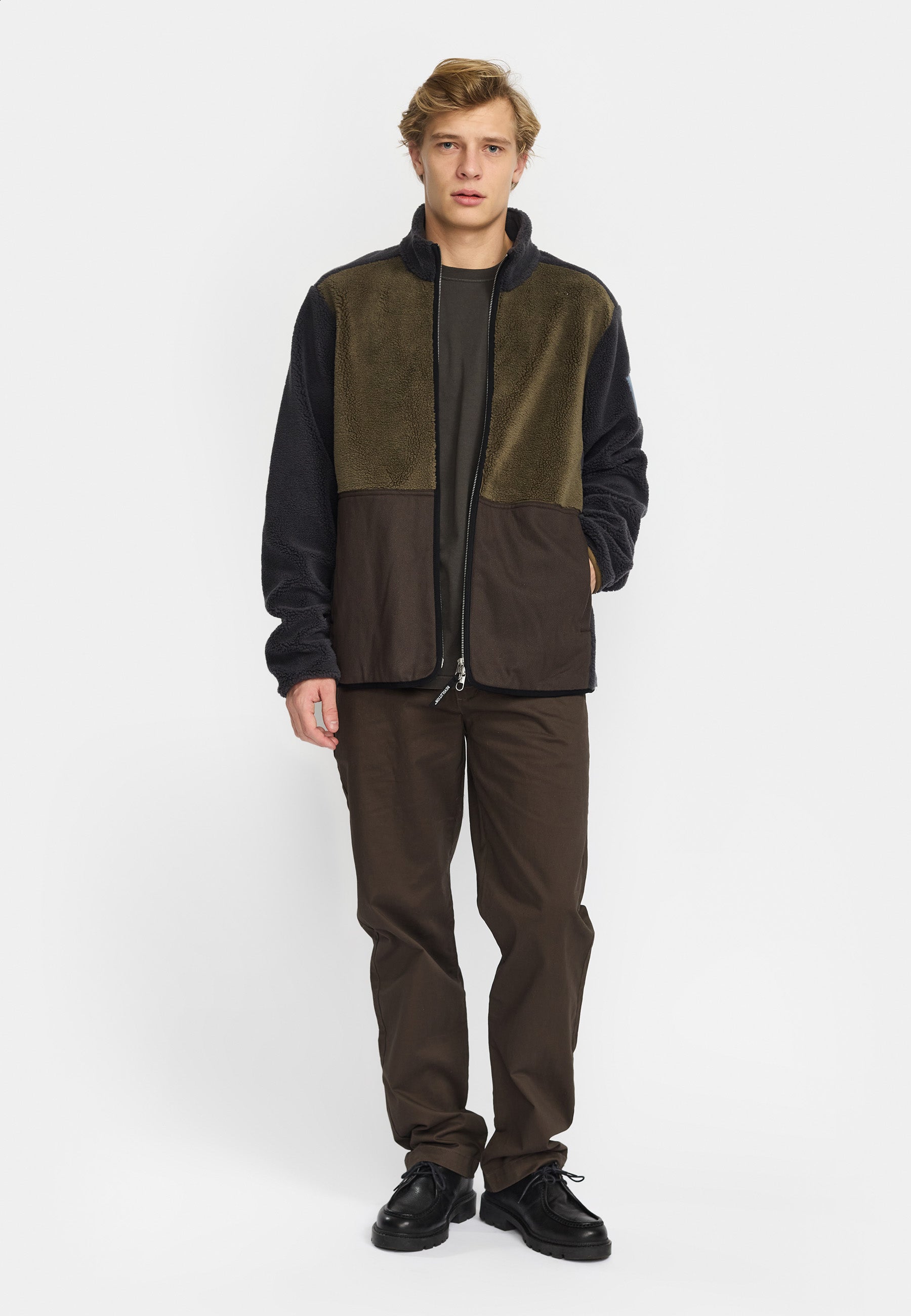 Revolution Blocked Teddy Jacket Fleece Darkgrey