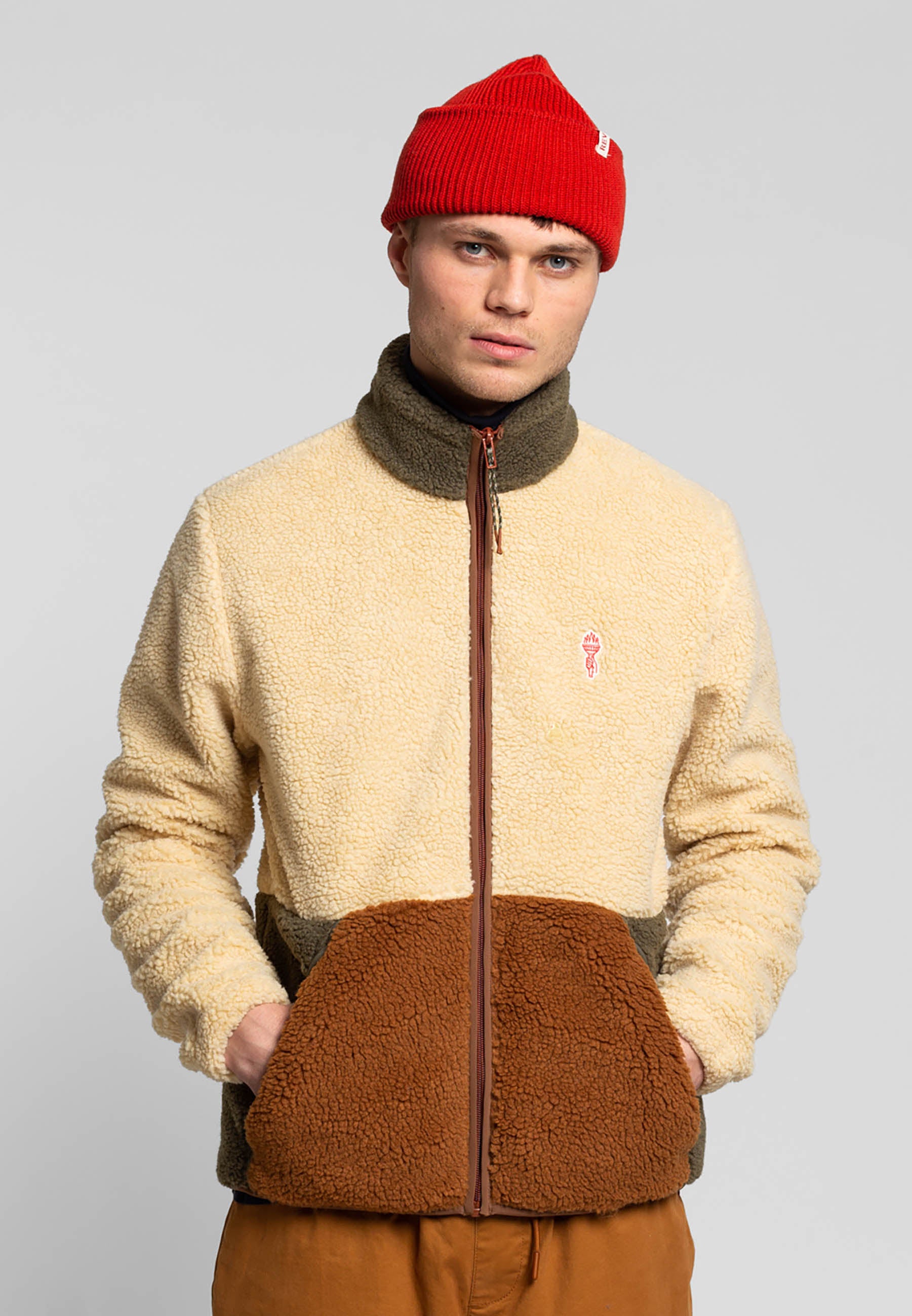 Revolution Blocked Teddy Jacket Fleece Offwhite