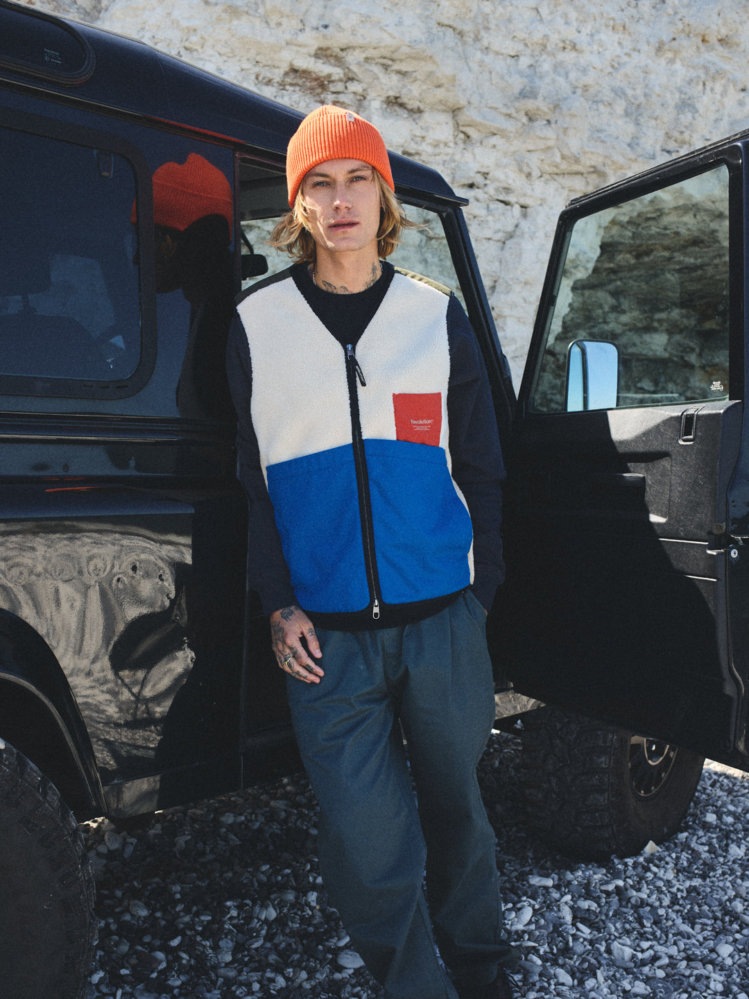 Revolution Blocked Teddy Vest Fleece Offwhite