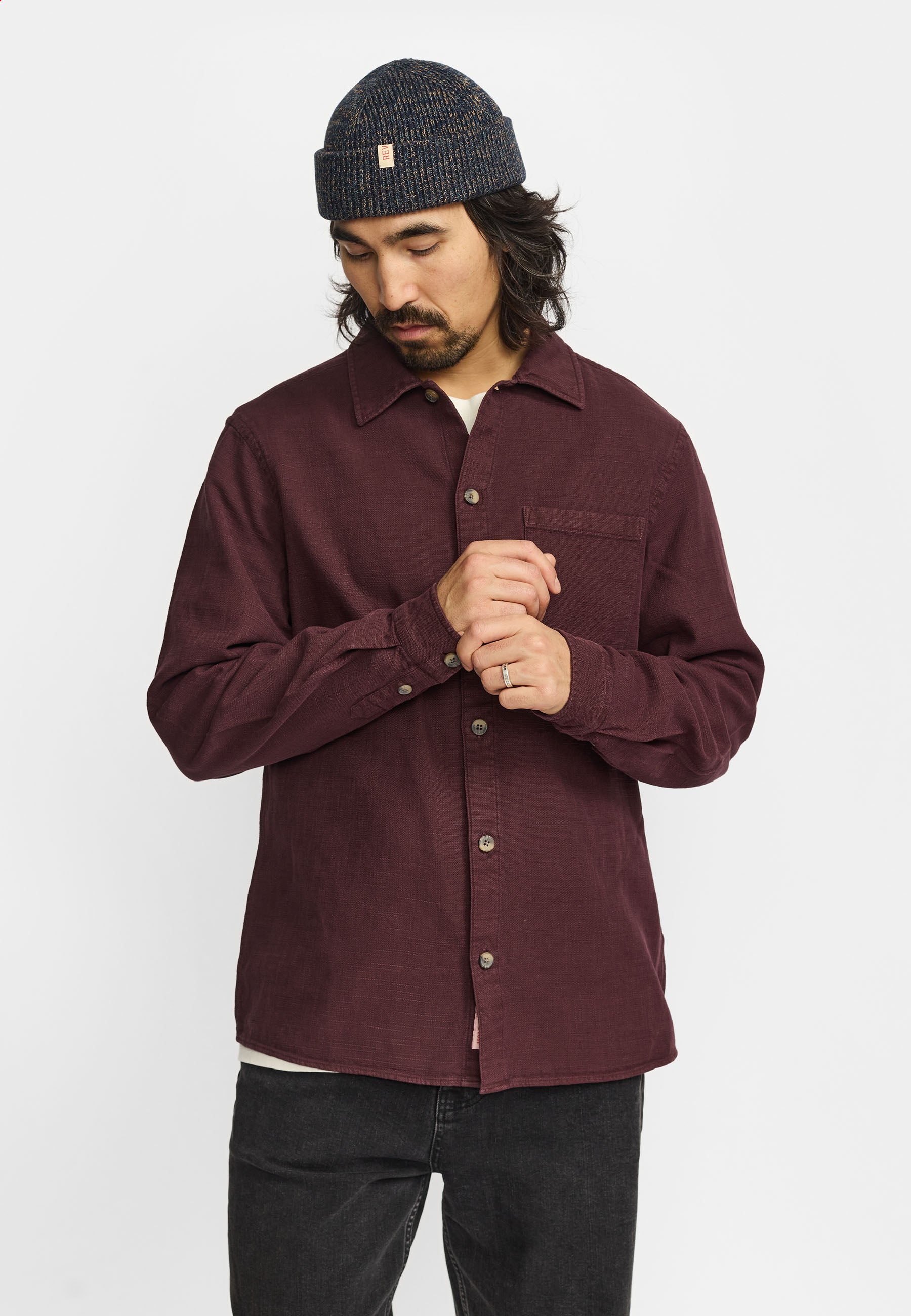 Revolution Casual Shirt Long-sleeve Shirts Darkburgundy