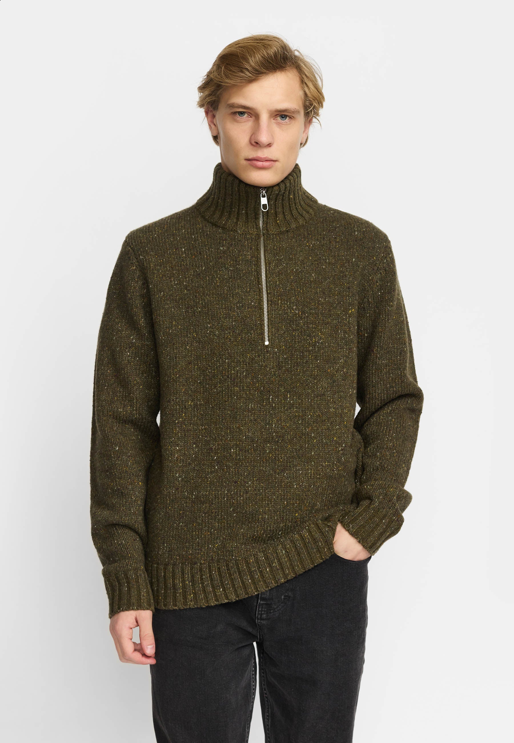 Revolution Half-zip Knit Knitwear Army