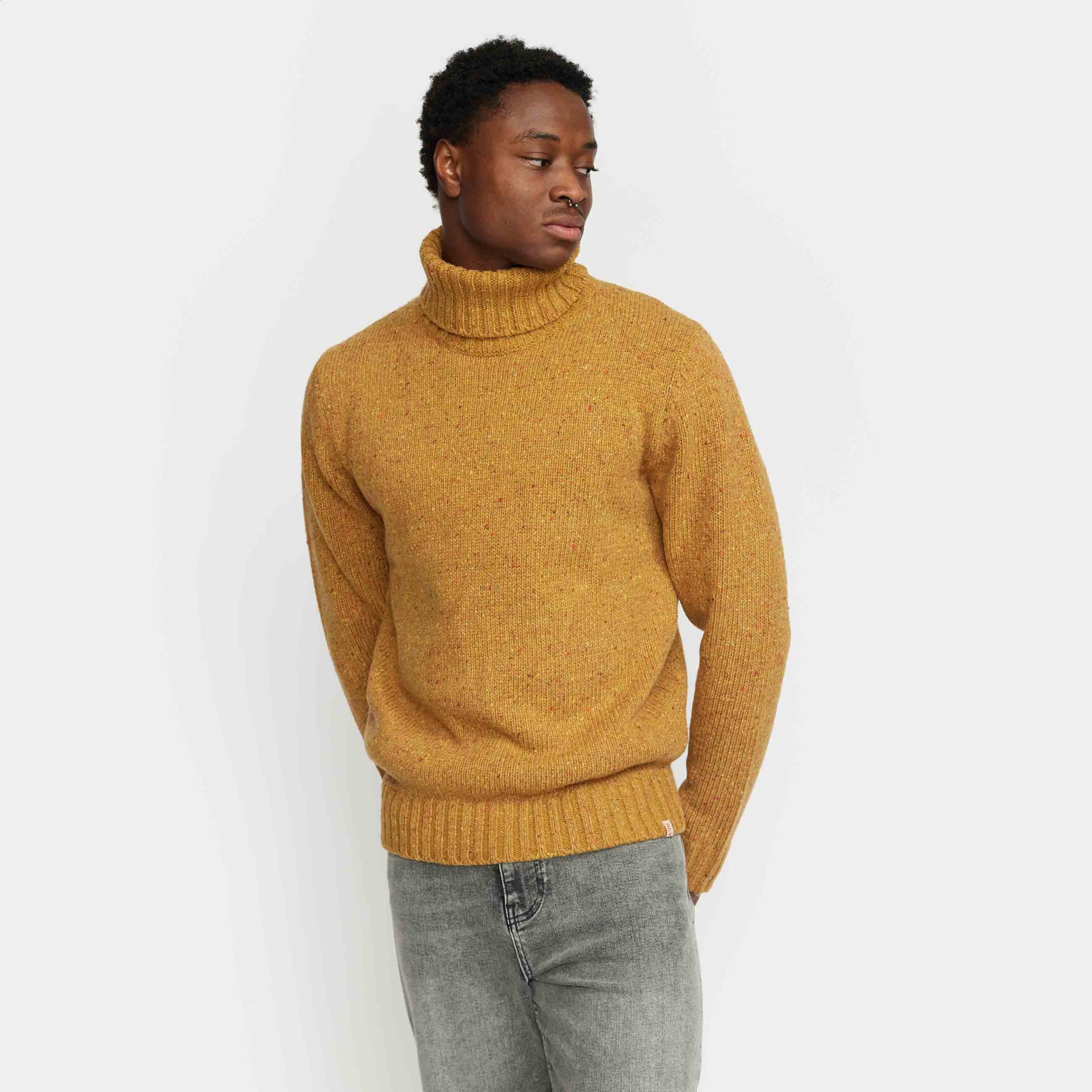Turtle Neck Mustard And Grey Jumper Cornwall Mustard Cotton Merino