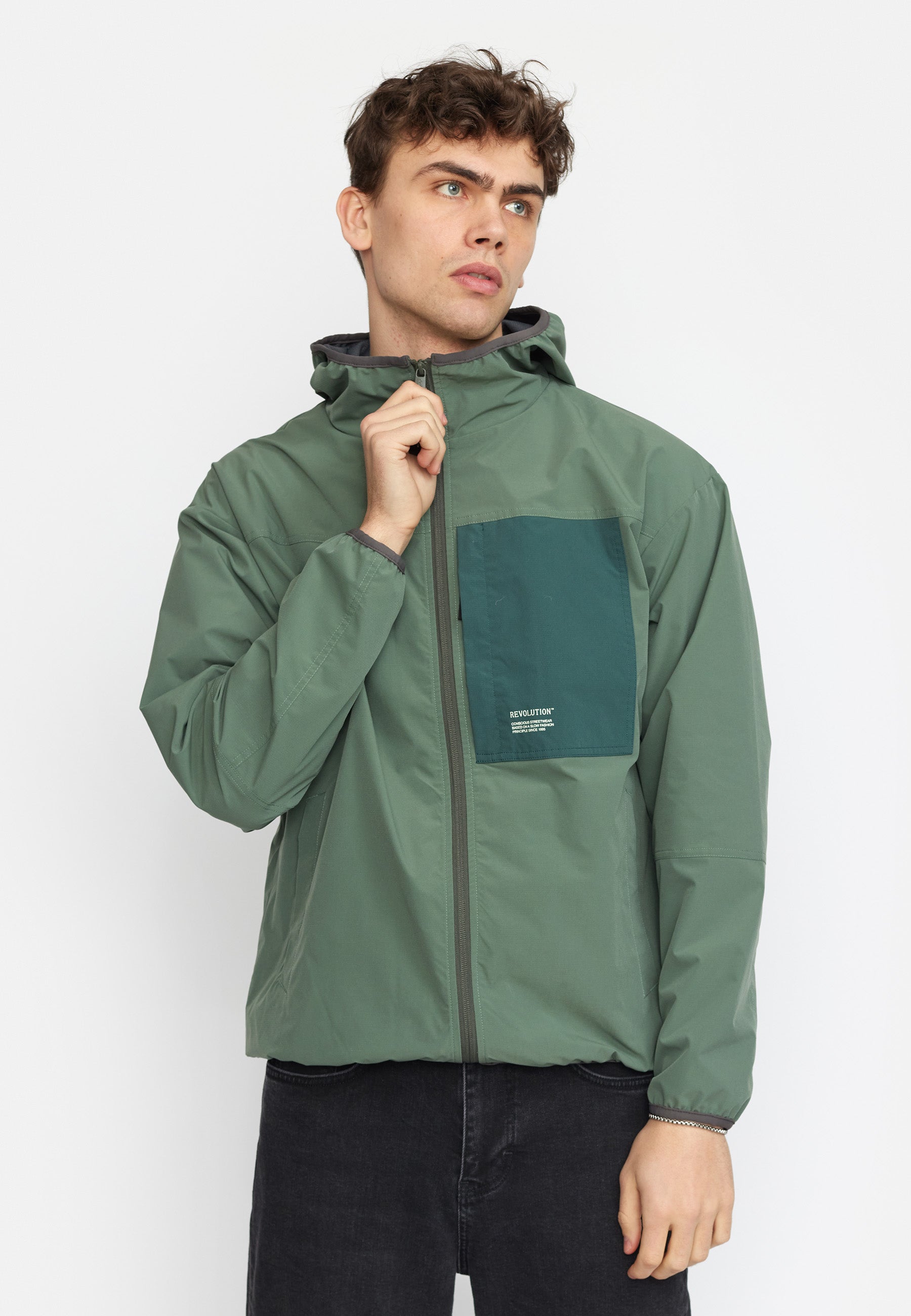 Revolution Hooded Track Jacket Lightweight Outerwear Dustgreen