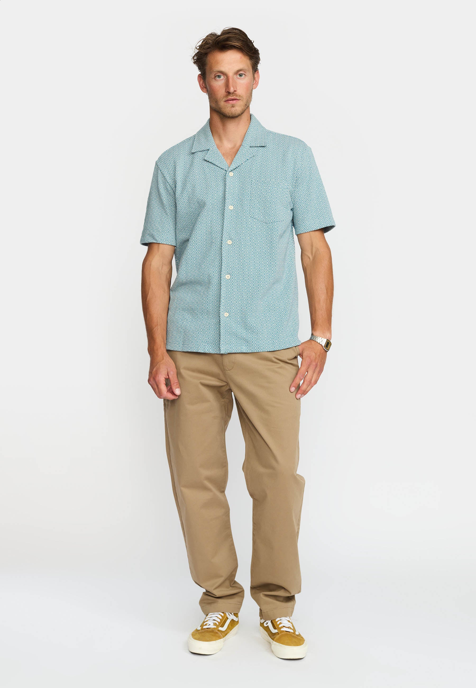 Revolution Jaquard Short-sleeved Cuban Shirt Short-sleeve shirts Dustblue