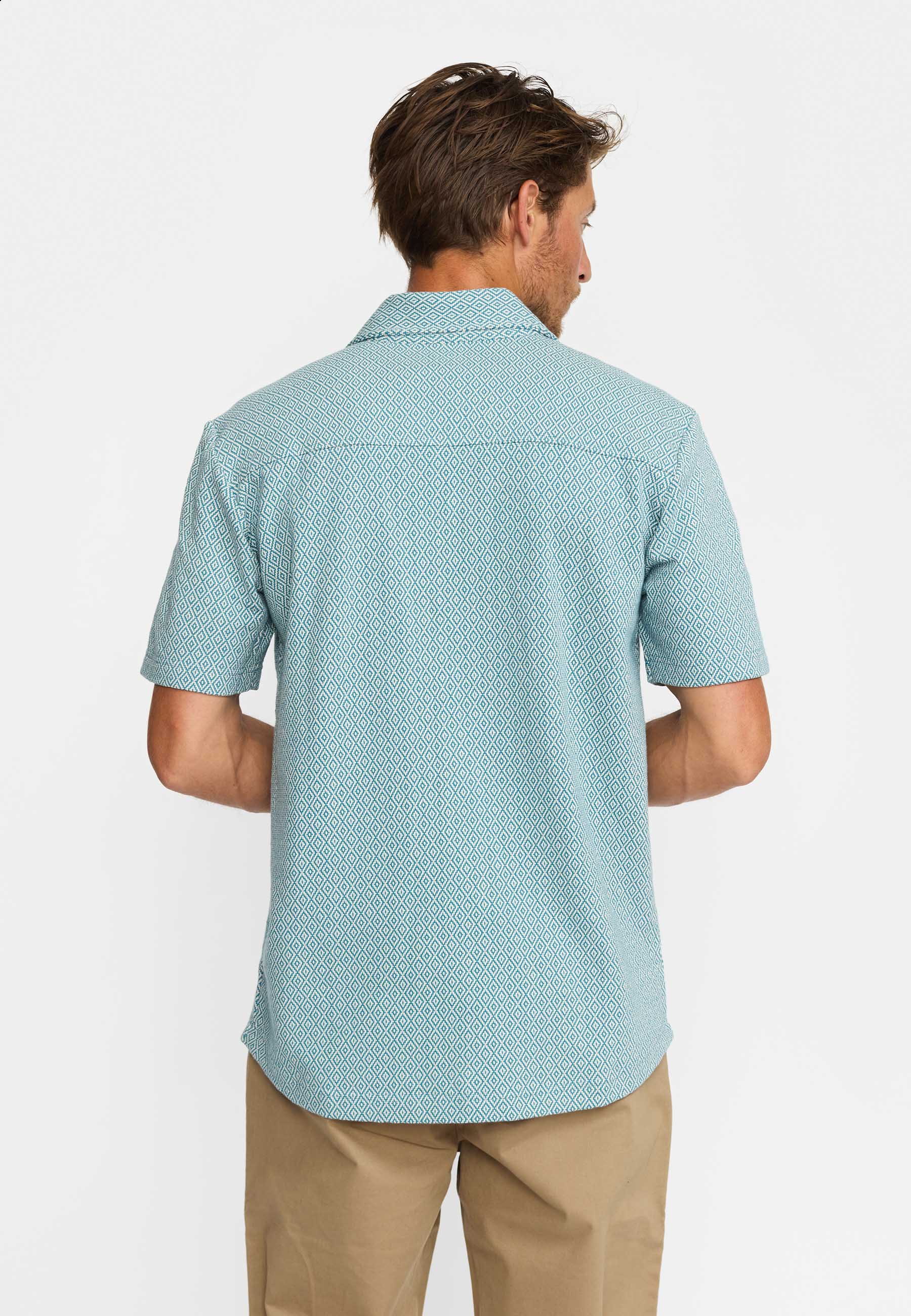 Revolution Jaquard Short-sleeved Cuban Shirt Short-sleeve shirts Dustblue