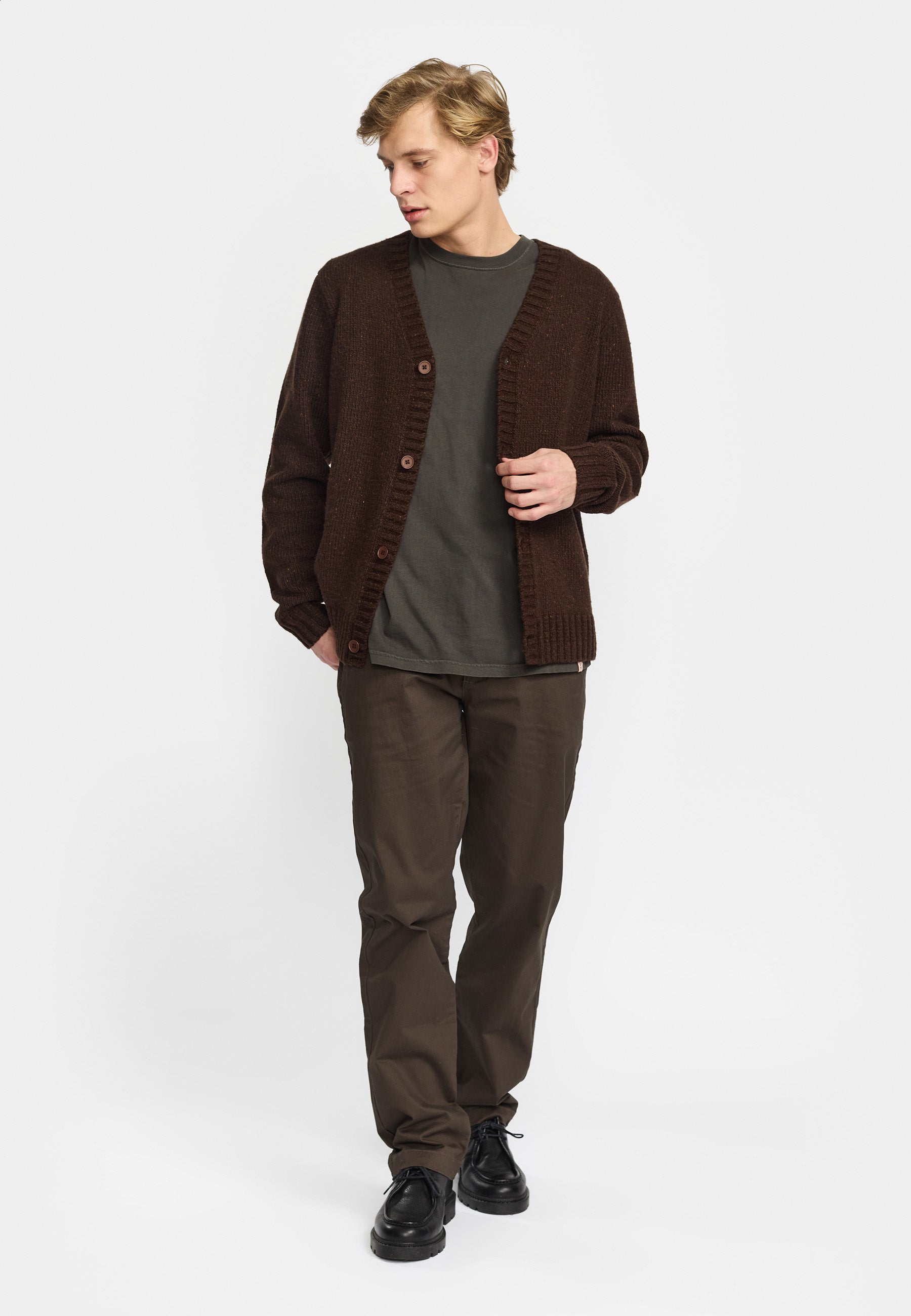 Revolution Knit Cardigan Knitwear Darkbrown