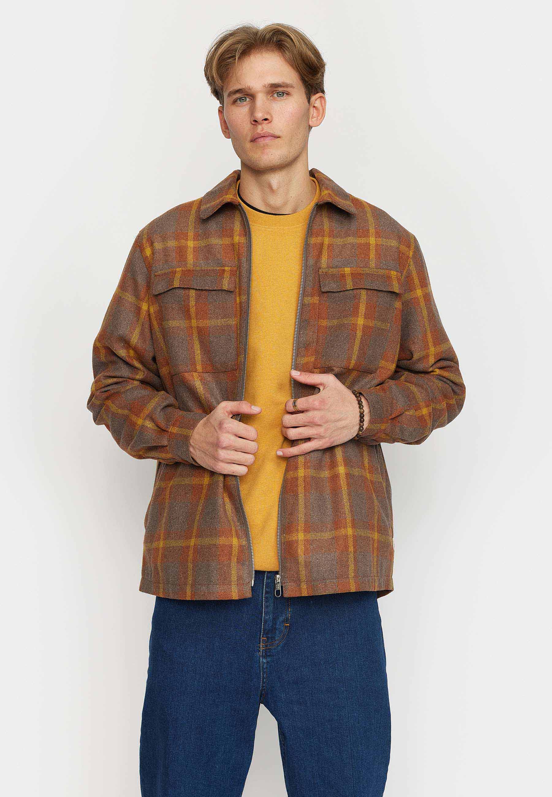 Revolution Lined Overshirt w Zipper Overshirts Brown