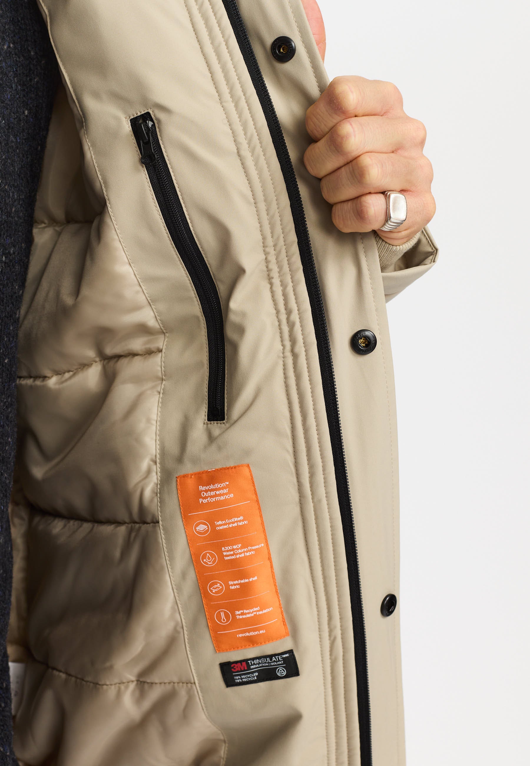 Revolution Padded Tech Jacket Winter Outerwear Beige