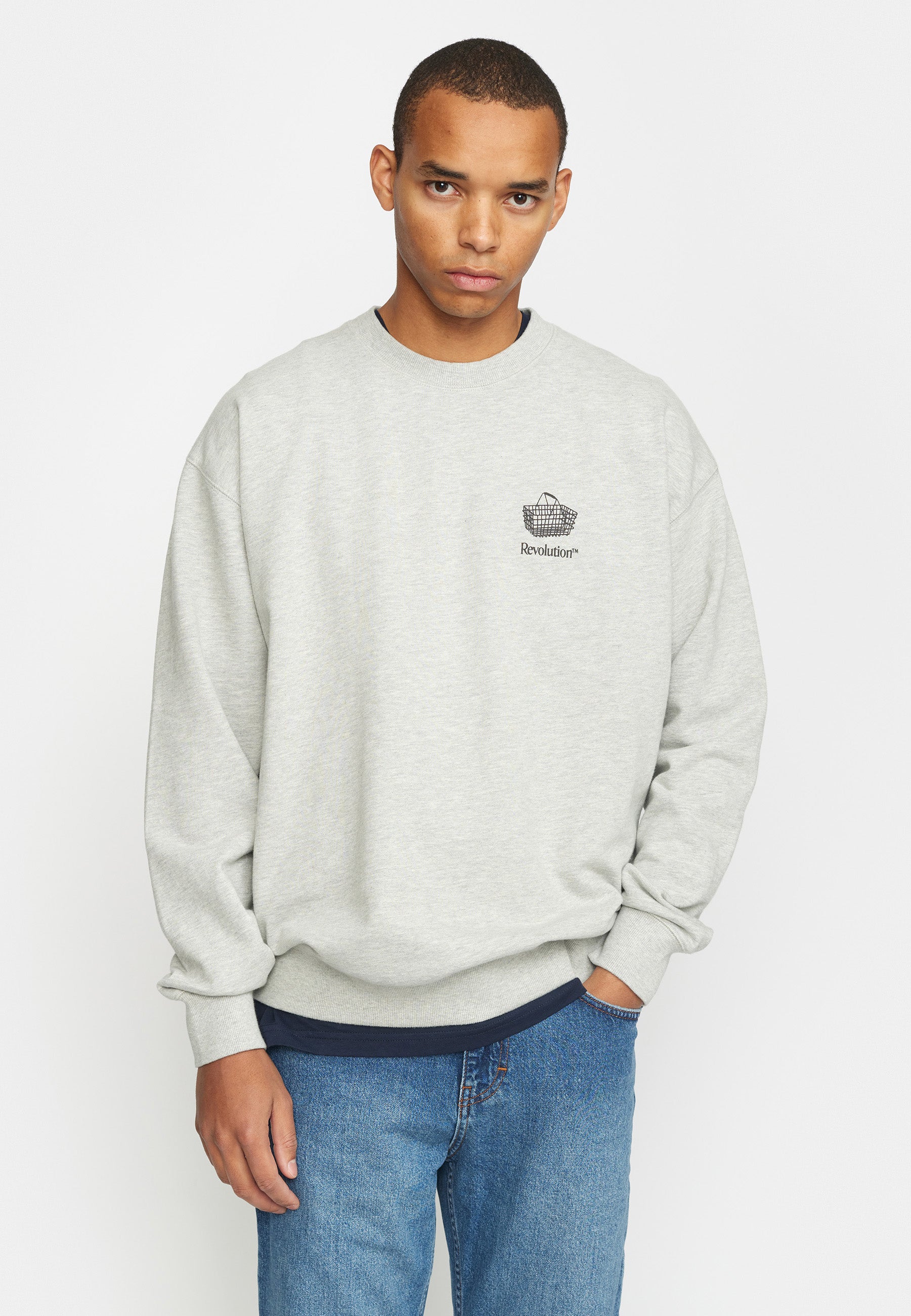 Revolution Printed Crewneck Sweatshirts Grey-melange