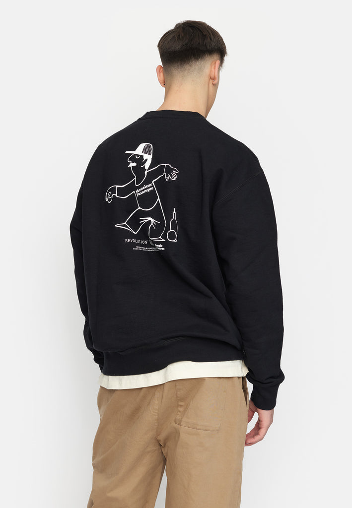 Revolution Printed Crewneck Sweatshirts Black